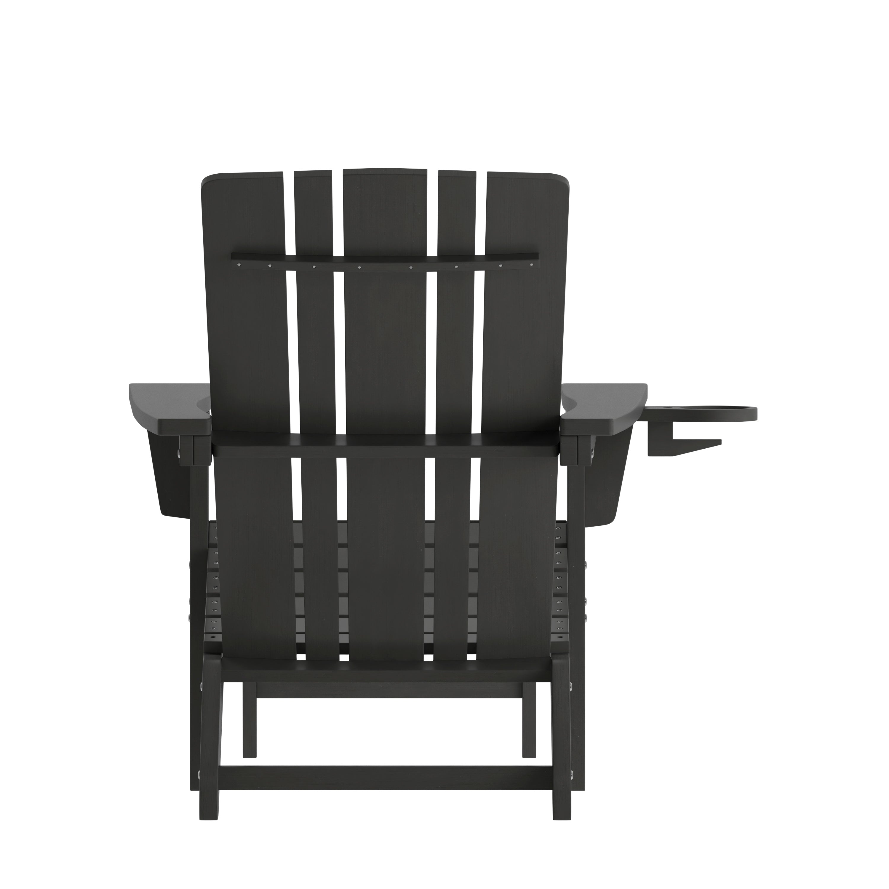 Halifax HDPE Adirondack Chair with Cup Holder and Pull Out Ottoman, All-Weather HDPE Indoor/Outdoor Lounge Chair in Black