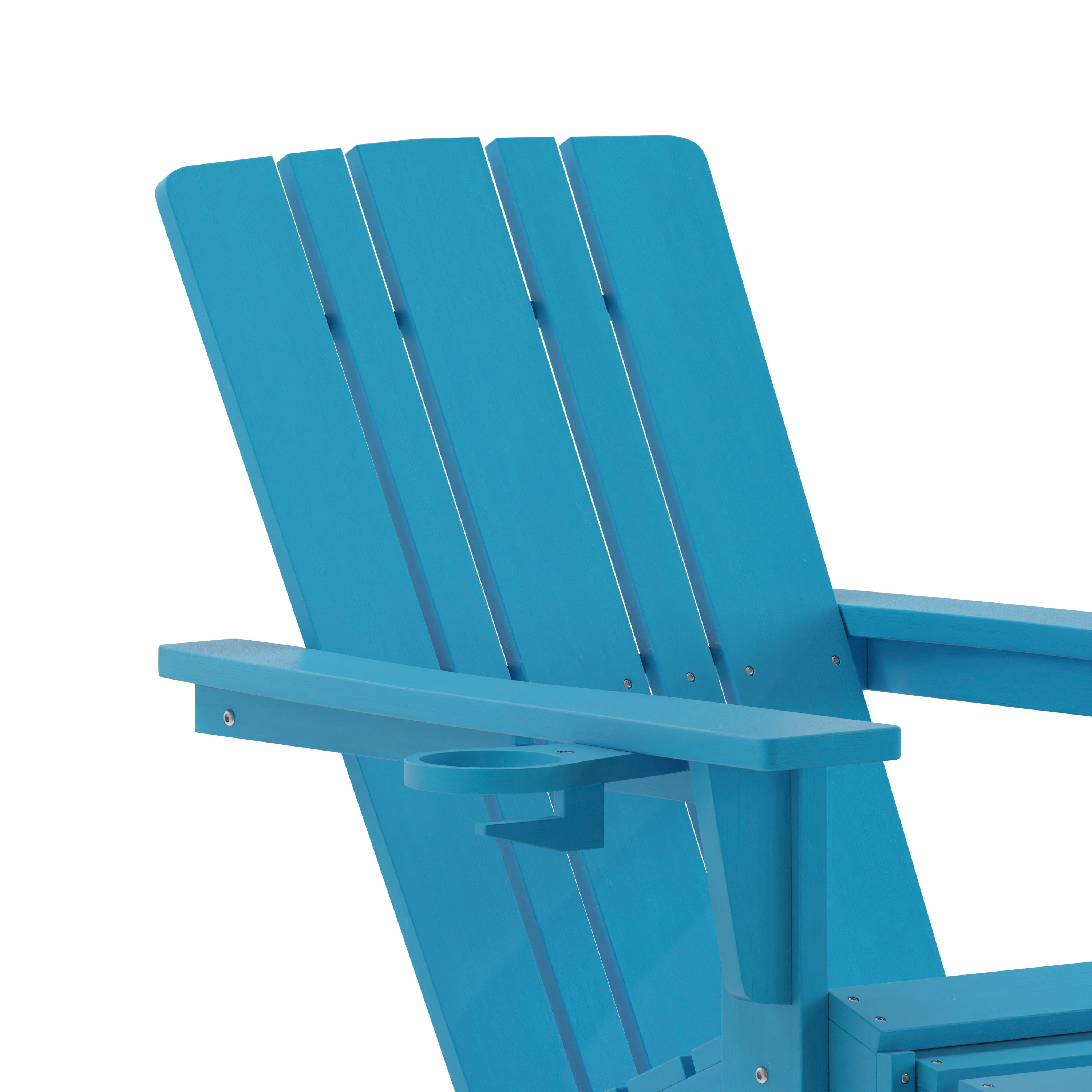 Halifax HDPE Adirondack Chair with Cup Holder and Pull Out Ottoman, All-Weather HDPE Indoor/Outdoor Lounge Chair in Blue