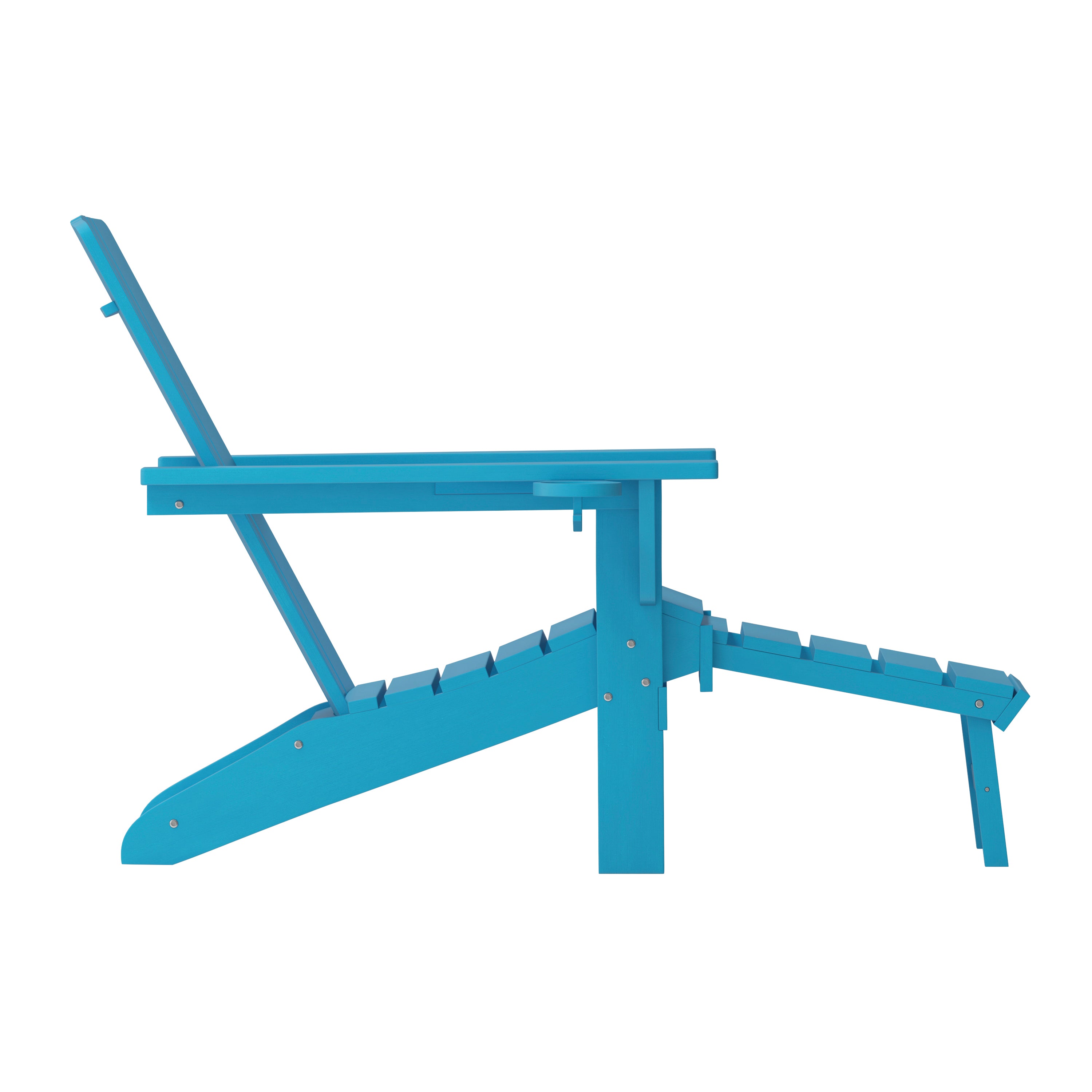 Halifax HDPE Adirondack Chair with Cup Holder and Pull Out Ottoman, All-Weather HDPE Indoor/Outdoor Lounge Chair in Blue