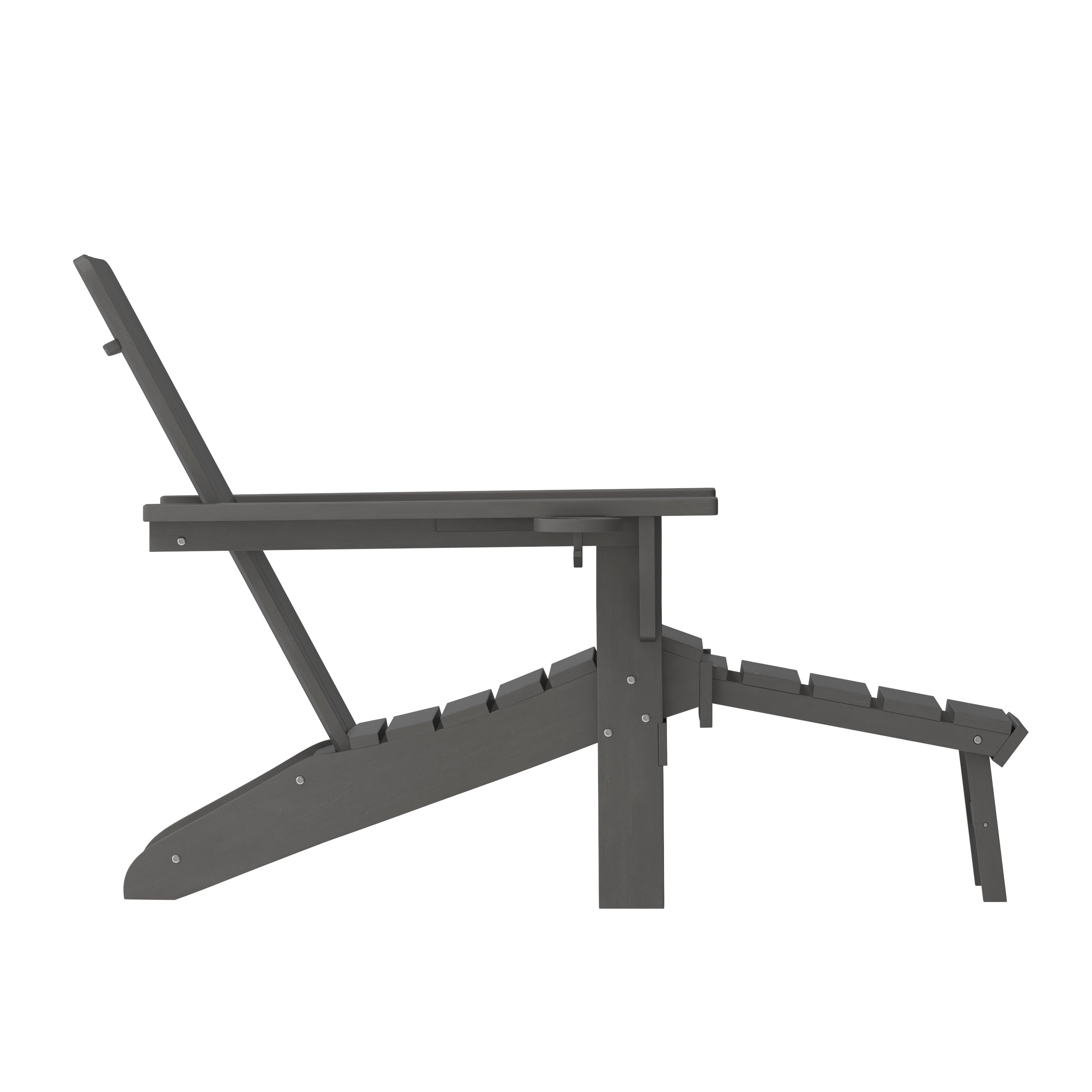 Halifax HDPE Adirondack Chair with Cup Holder and Pull Out Ottoman, All-Weather HDPE Indoor/Outdoor Lounge Chair in Gray