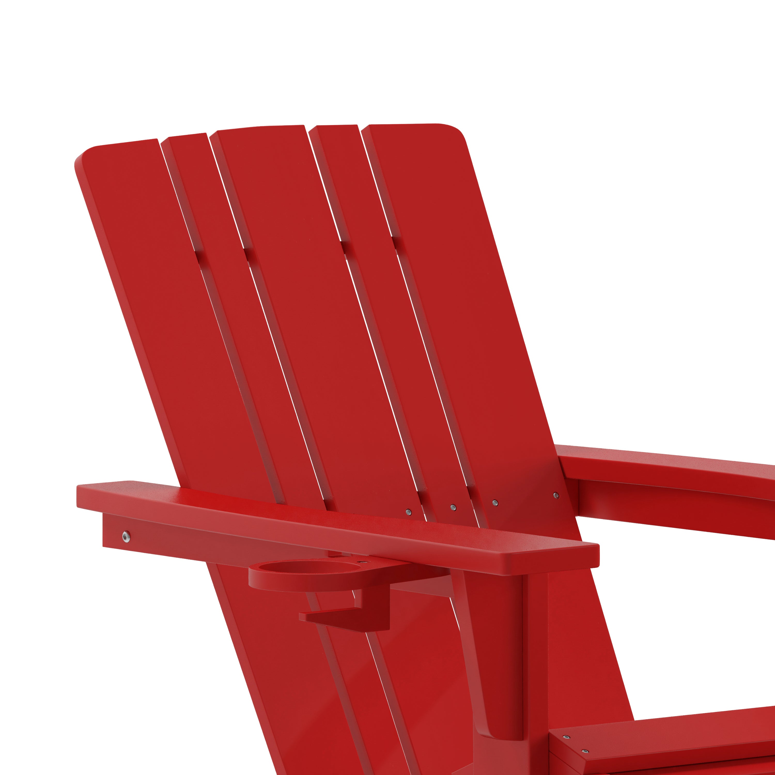 Halifax HDPE Adirondack Chair with Cup Holder and Pull Out Ottoman, All-Weather HDPE Indoor/Outdoor Lounge Chair in Red