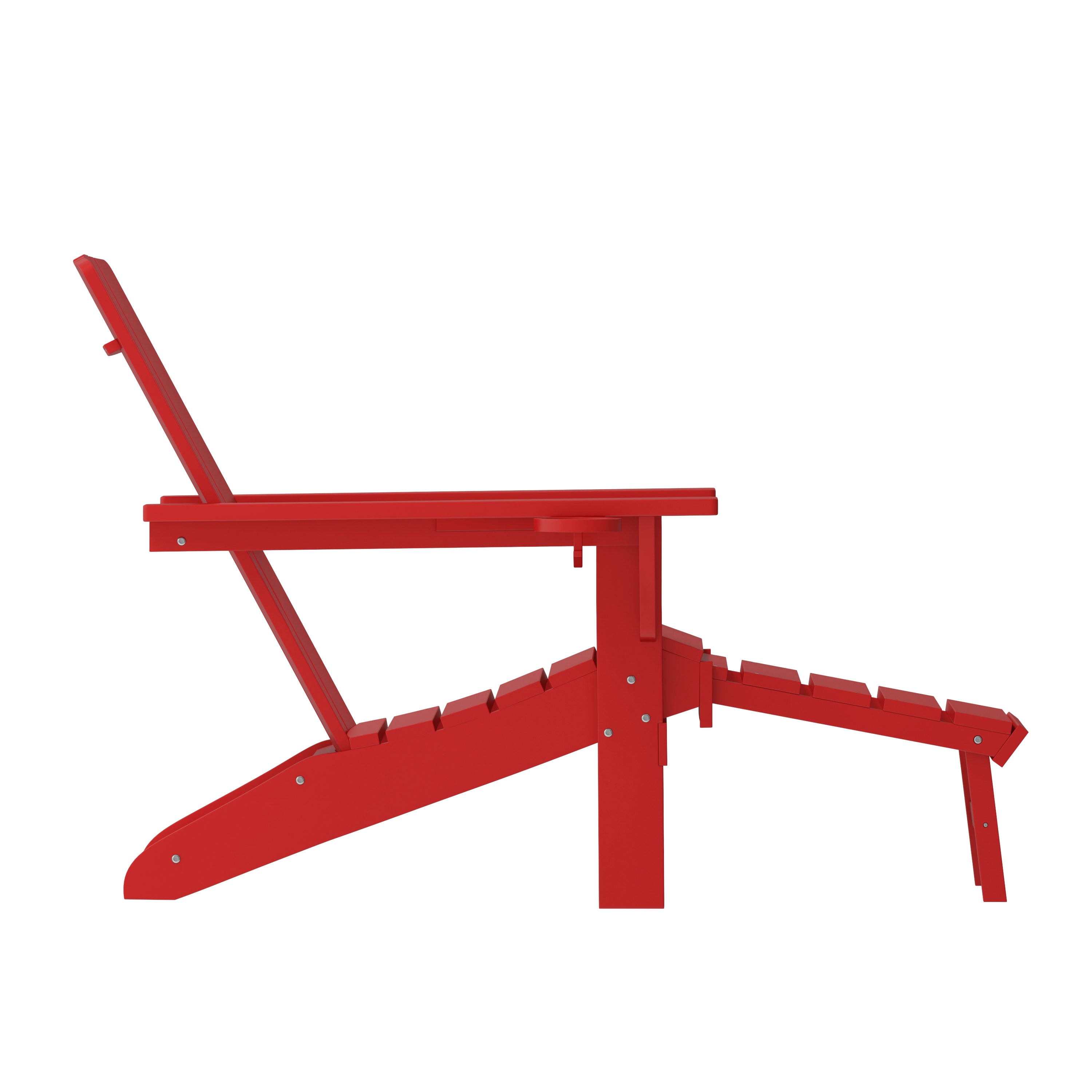 Halifax HDPE Adirondack Chair with Cup Holder and Pull Out Ottoman, All-Weather HDPE Indoor/Outdoor Lounge Chair in Red