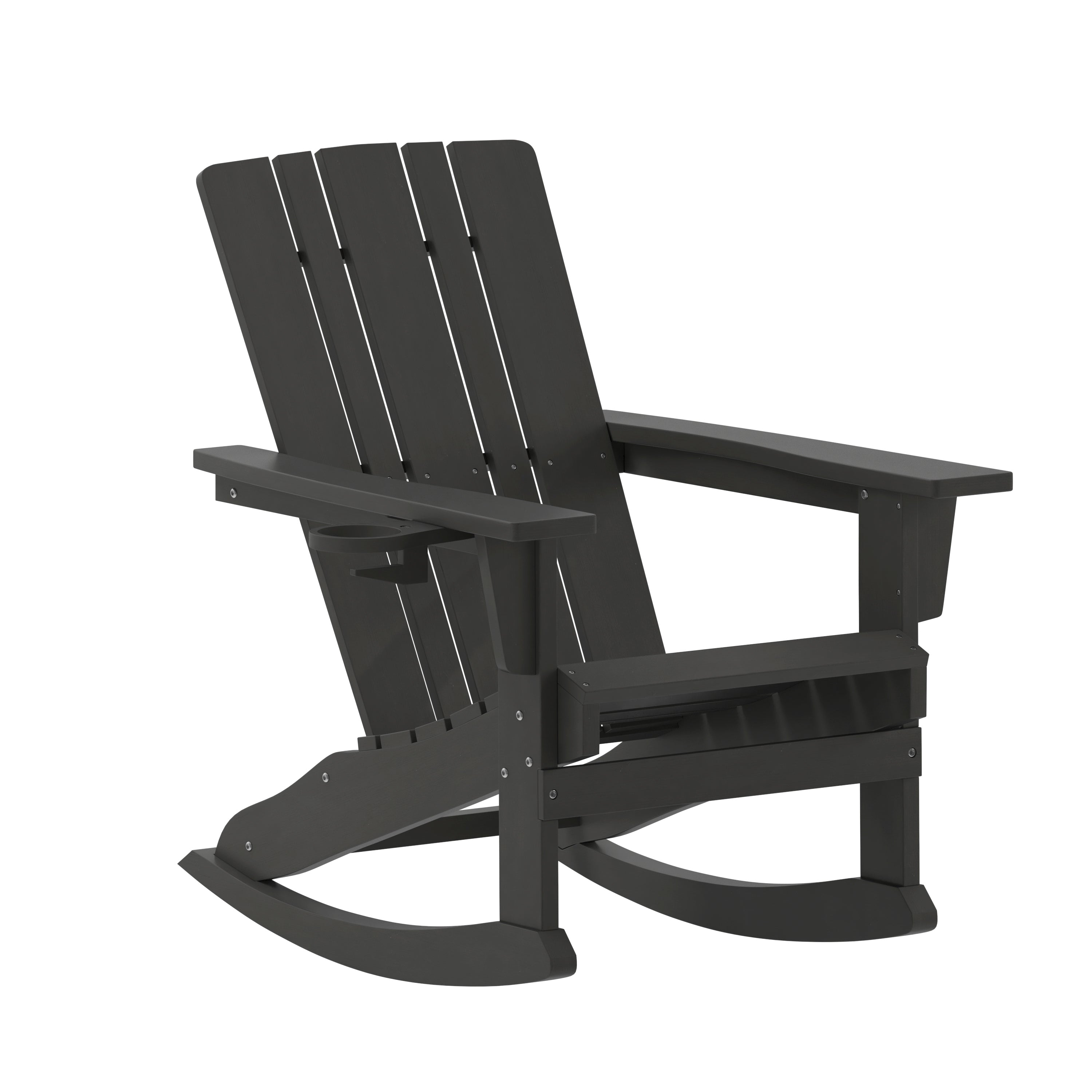 Halifax Adirondack Rocking Chair with Cup Holder, Weather Resistant HDPE Adirondack Rocking Chair in Black