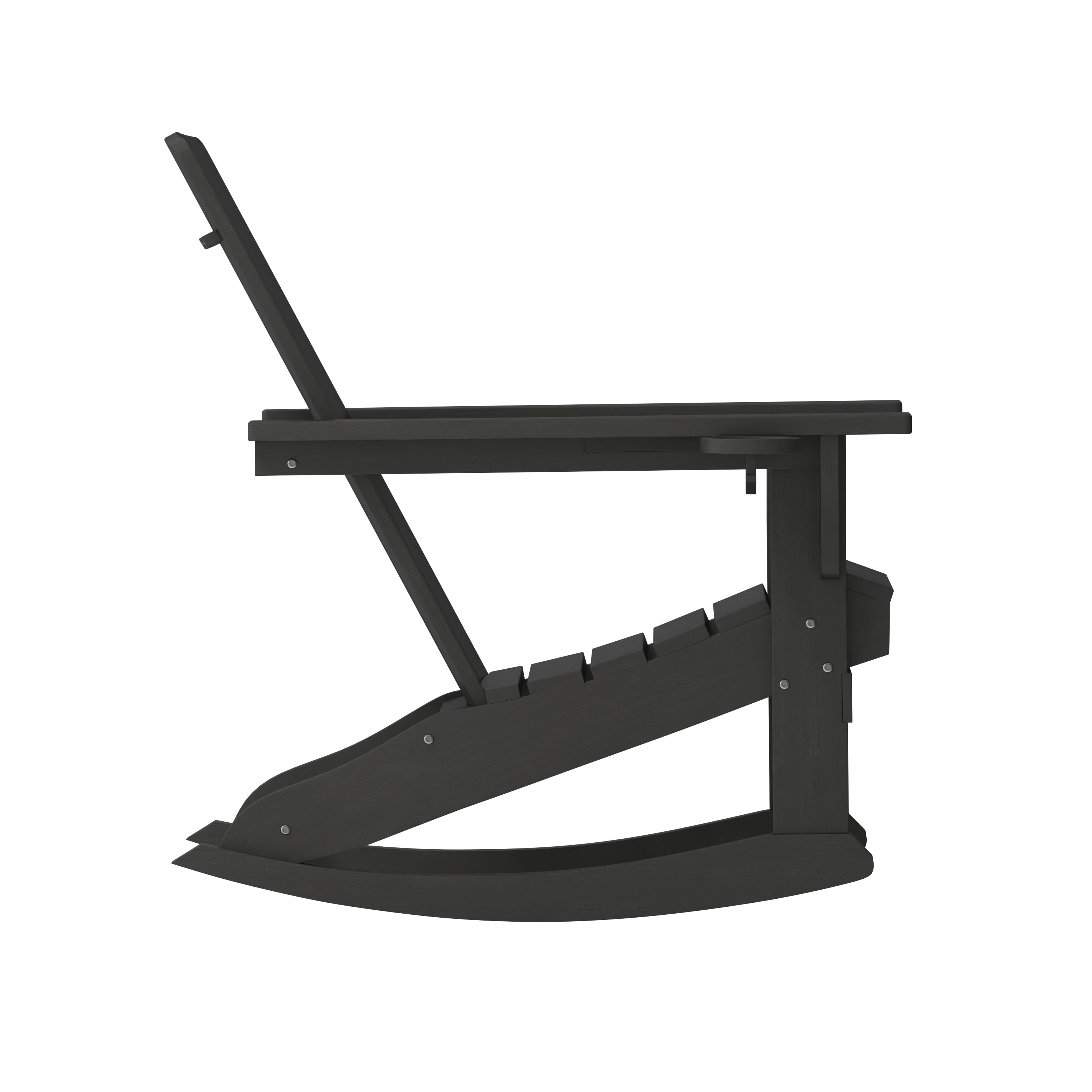 Halifax Adirondack Rocking Chair with Cup Holder, Weather Resistant HDPE Adirondack Rocking Chair in Black