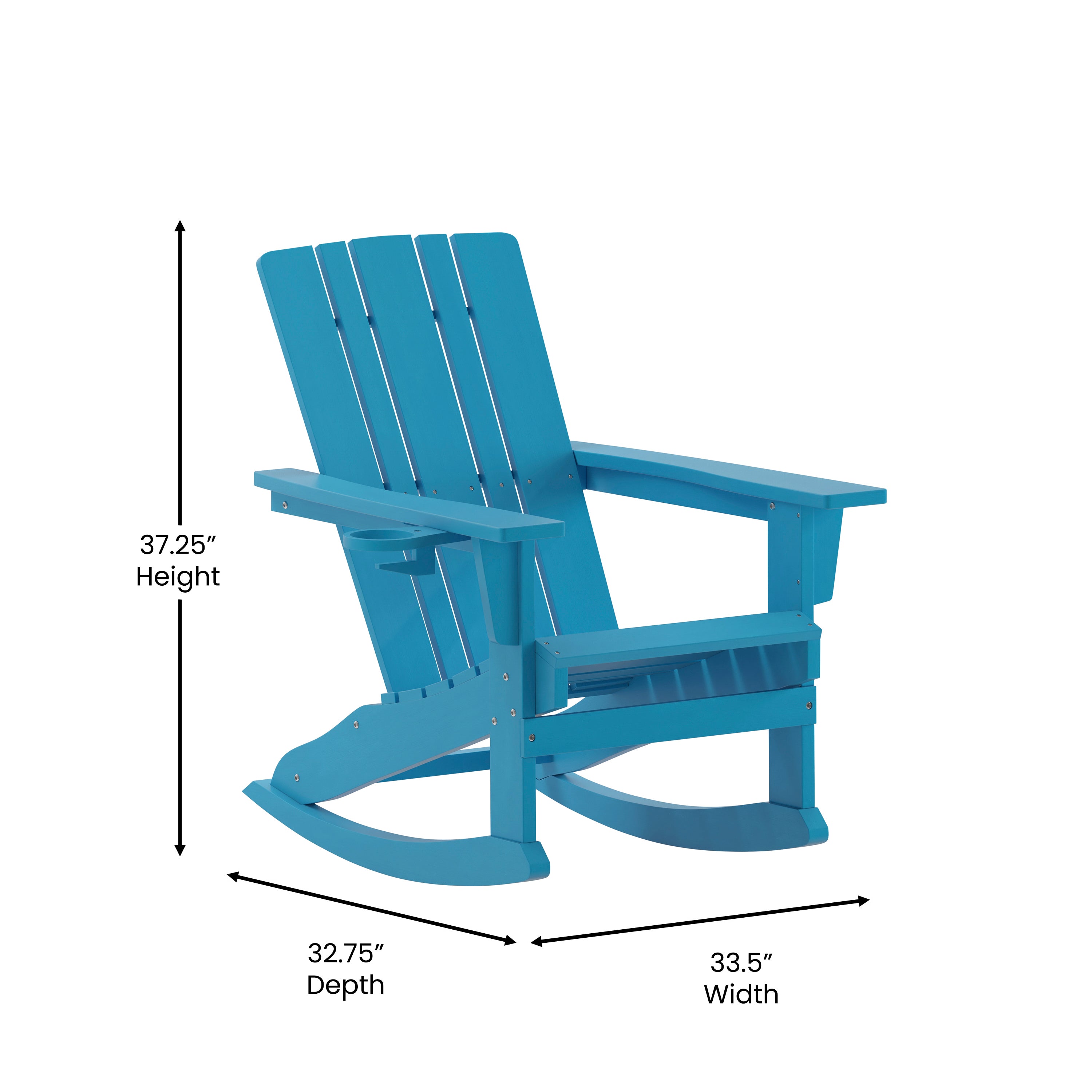 Halifax Adirondack Rocking Chair with Cup Holder, Weather Resistant HDPE Adirondack Rocking Chair in Blue