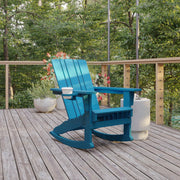 Halifax Adirondack Rocking Chair with Cup Holder, Weather Resistant HDPE Adirondack Rocking Chair in Blue