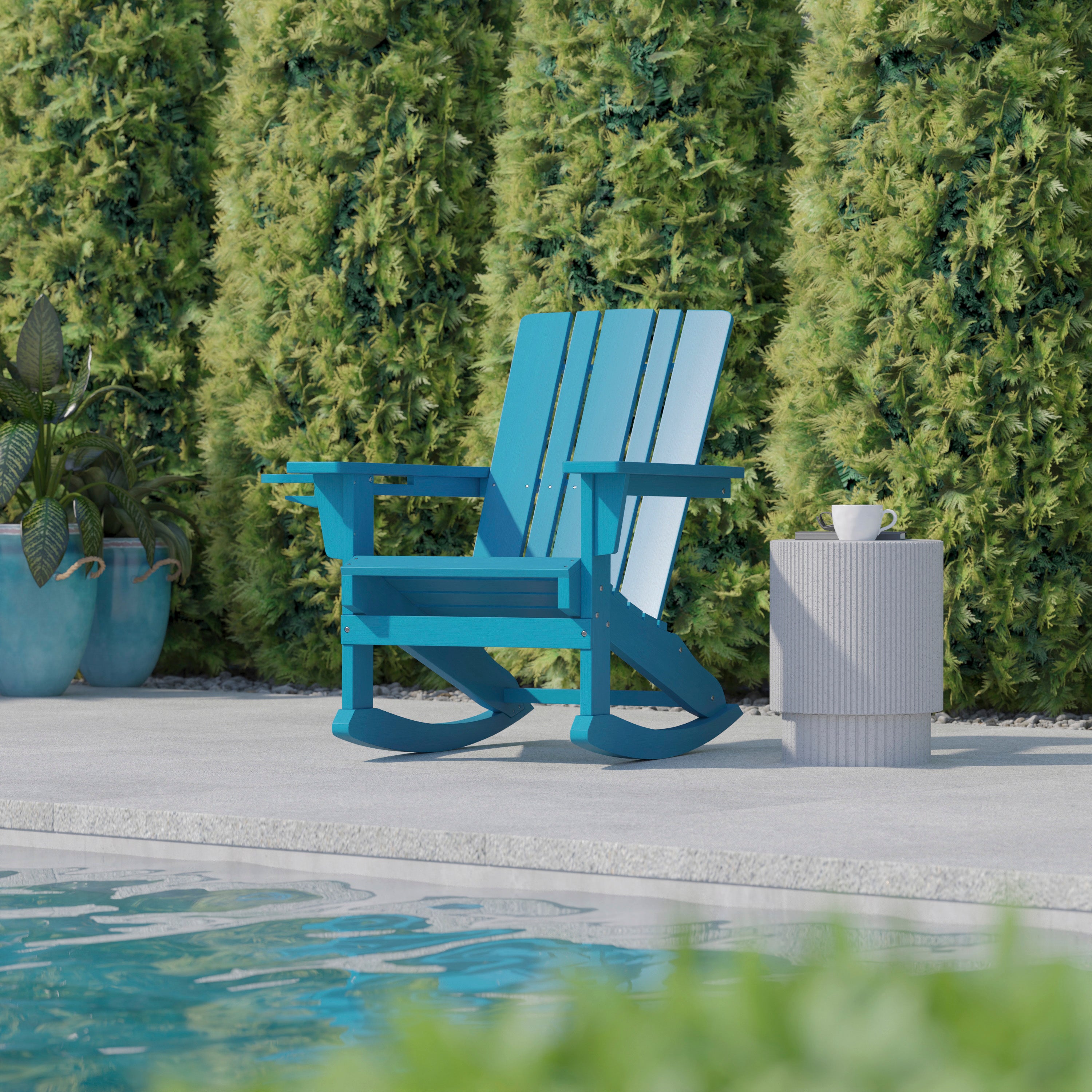 Halifax Adirondack Rocking Chair with Cup Holder, Weather Resistant HDPE Adirondack Rocking Chair in Blue