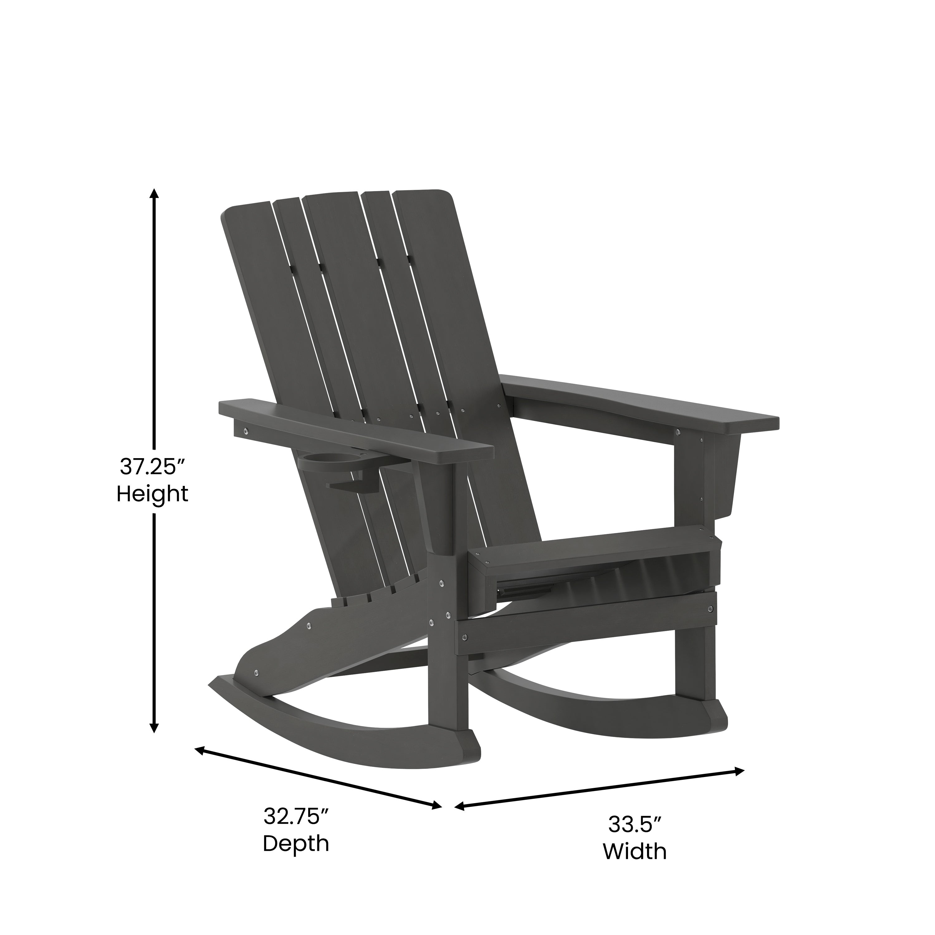 Halifax Adirondack Rocking Chair with Cup Holder, Weather Resistant HDPE Adirondack Rocking Chair in Gray