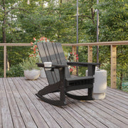 Halifax Adirondack Rocking Chair with Cup Holder, Weather Resistant HDPE Adirondack Rocking Chair in Gray