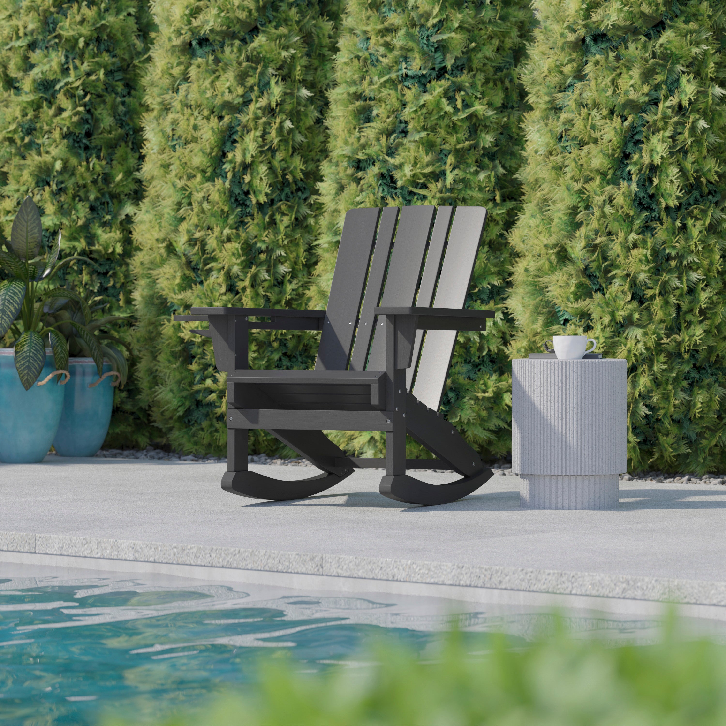 Halifax Adirondack Rocking Chair with Cup Holder, Weather Resistant HDPE Adirondack Rocking Chair in Gray