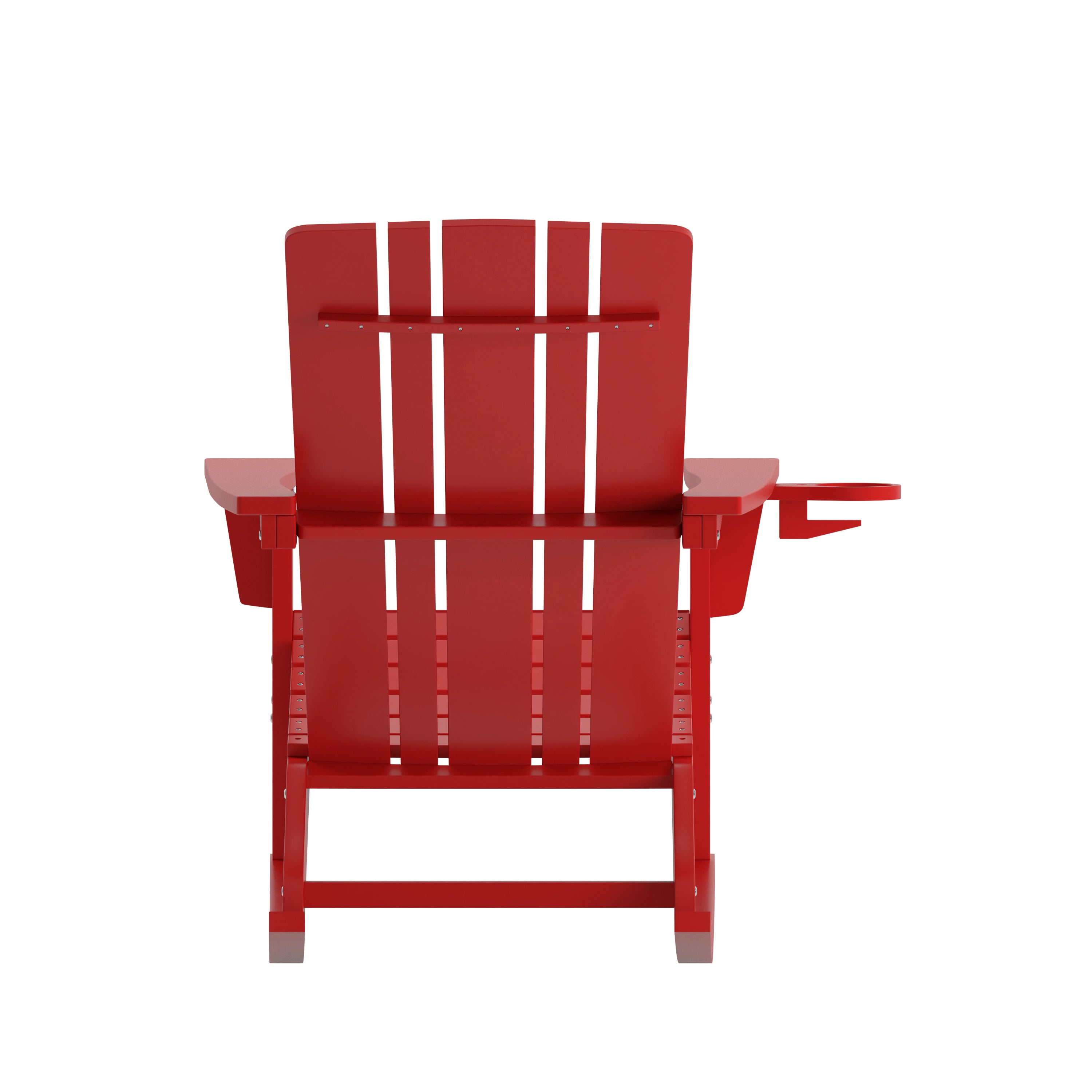 Halifax Adirondack Rocking Chair with Cup Holder, Weather Resistant HDPE Adirondack Rocking Chair in Red