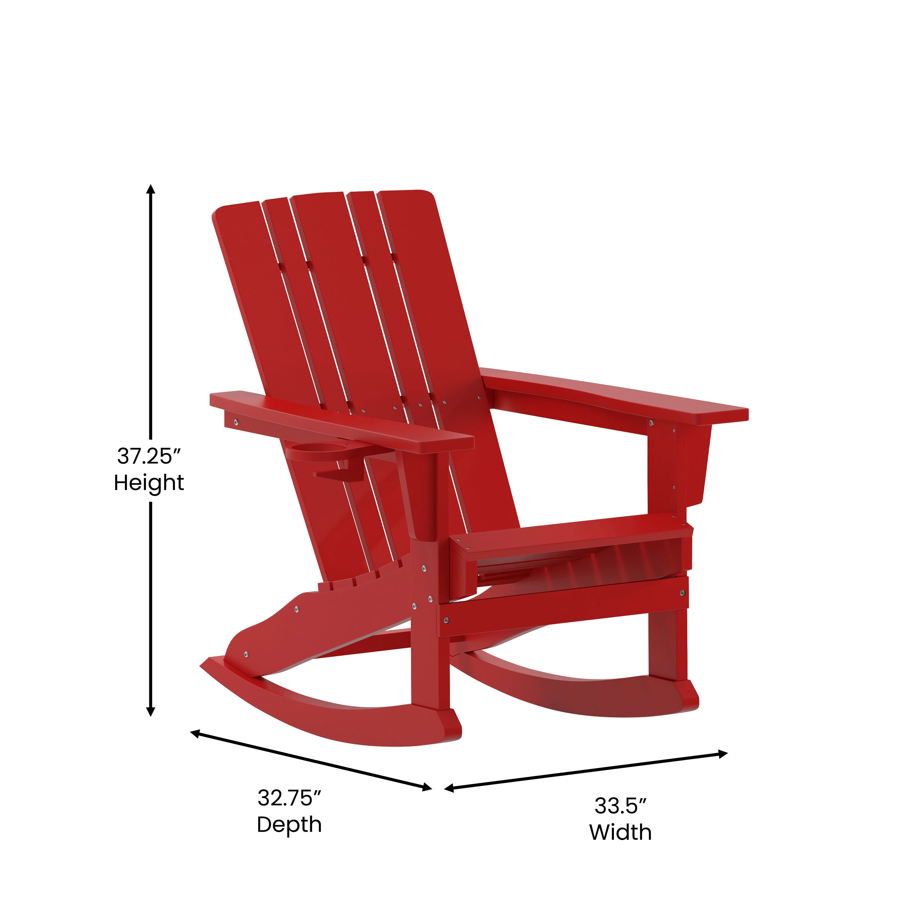 Halifax Adirondack Rocking Chair with Cup Holder, Weather Resistant HDPE Adirondack Rocking Chair in Red