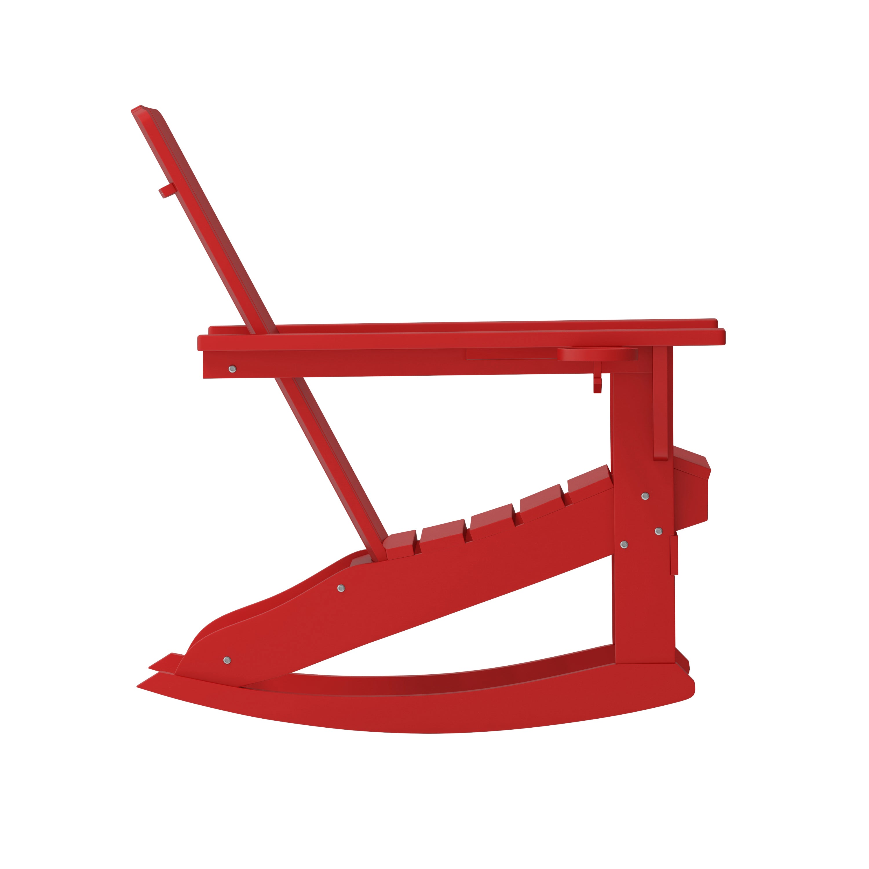 Halifax Adirondack Rocking Chair with Cup Holder, Weather Resistant HDPE Adirondack Rocking Chair in Red