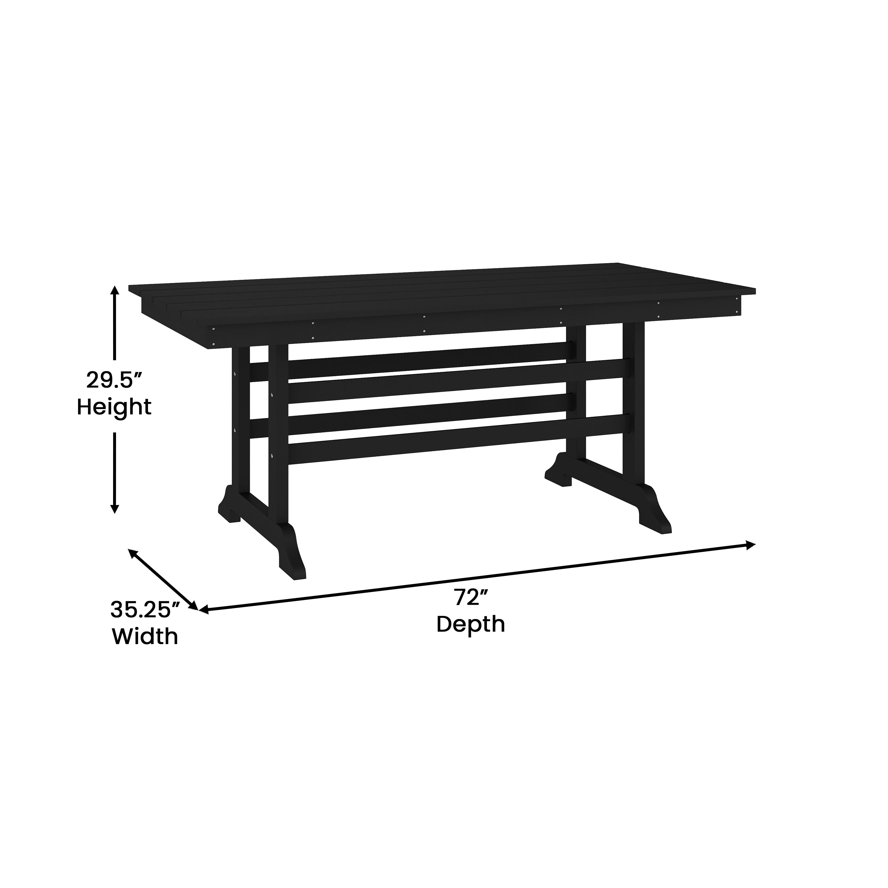 Abraham Commercial Grade Indoor/Outdoor 72" Rectangle Recycled HDPE Adirondack Dining Table for 6 in Black
