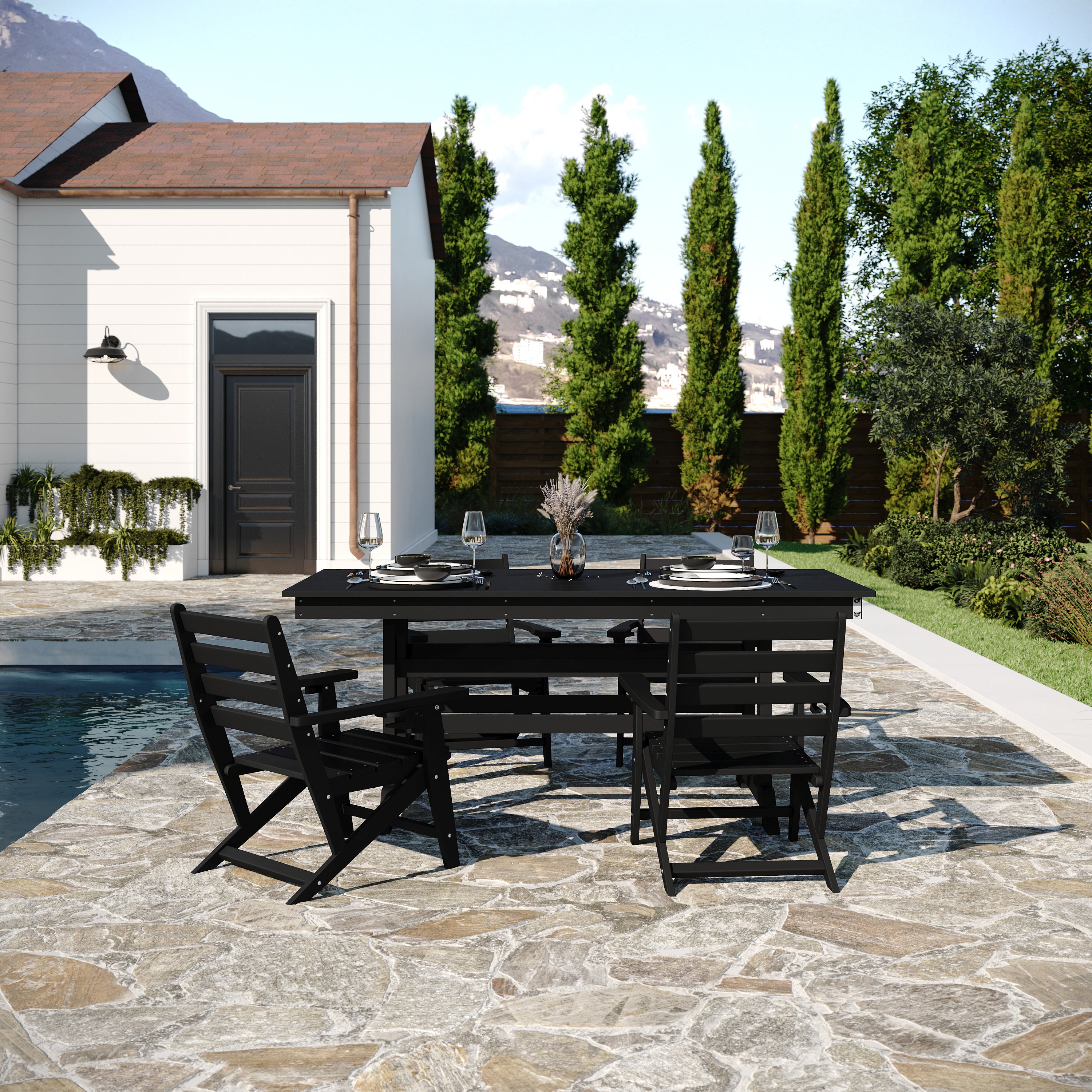 Abraham Commercial Grade Indoor/Outdoor 72" Rectangle Recycled HDPE Adirondack Dining Table for 6 in Black