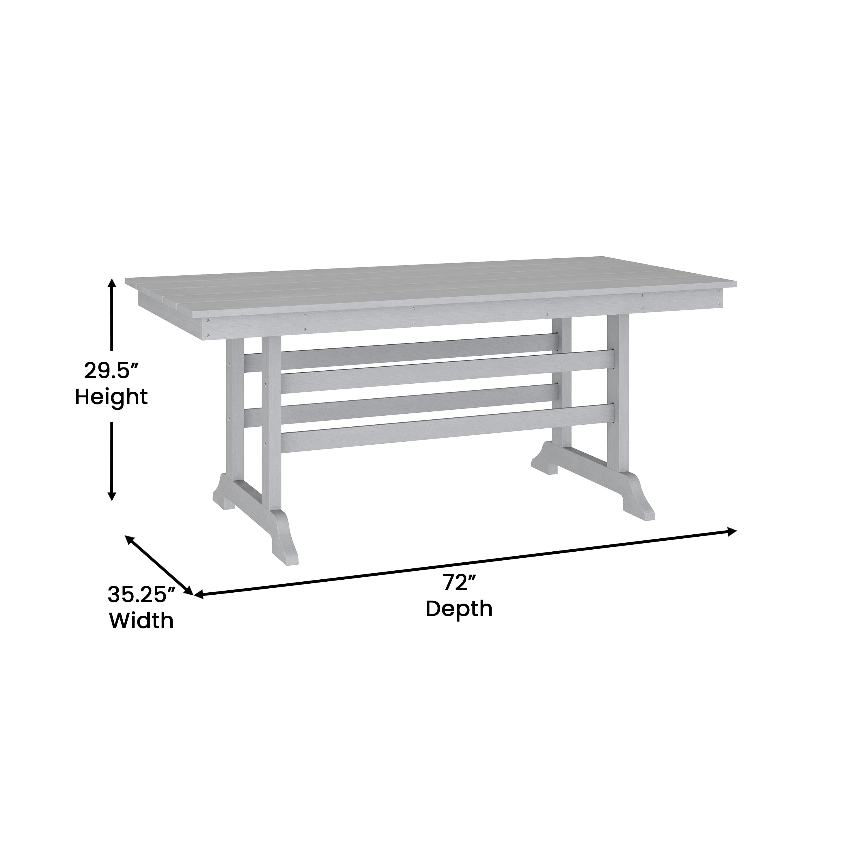 Abraham Commercial Grade Indoor/Outdoor 72" Rectangle Recycled HDPE Adirondack Dining Table for 6 in Gray