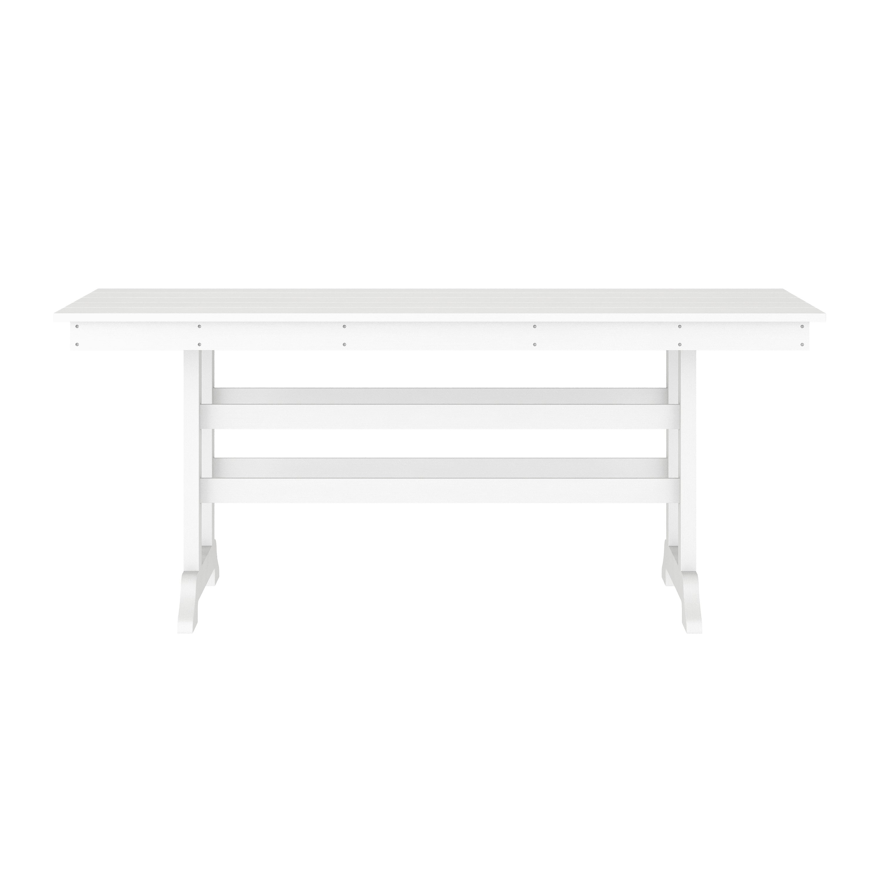 Abraham Commercial Grade Indoor/Outdoor 72" Rectangle Recycled HDPE Adirondack Dining Table for 6 in White