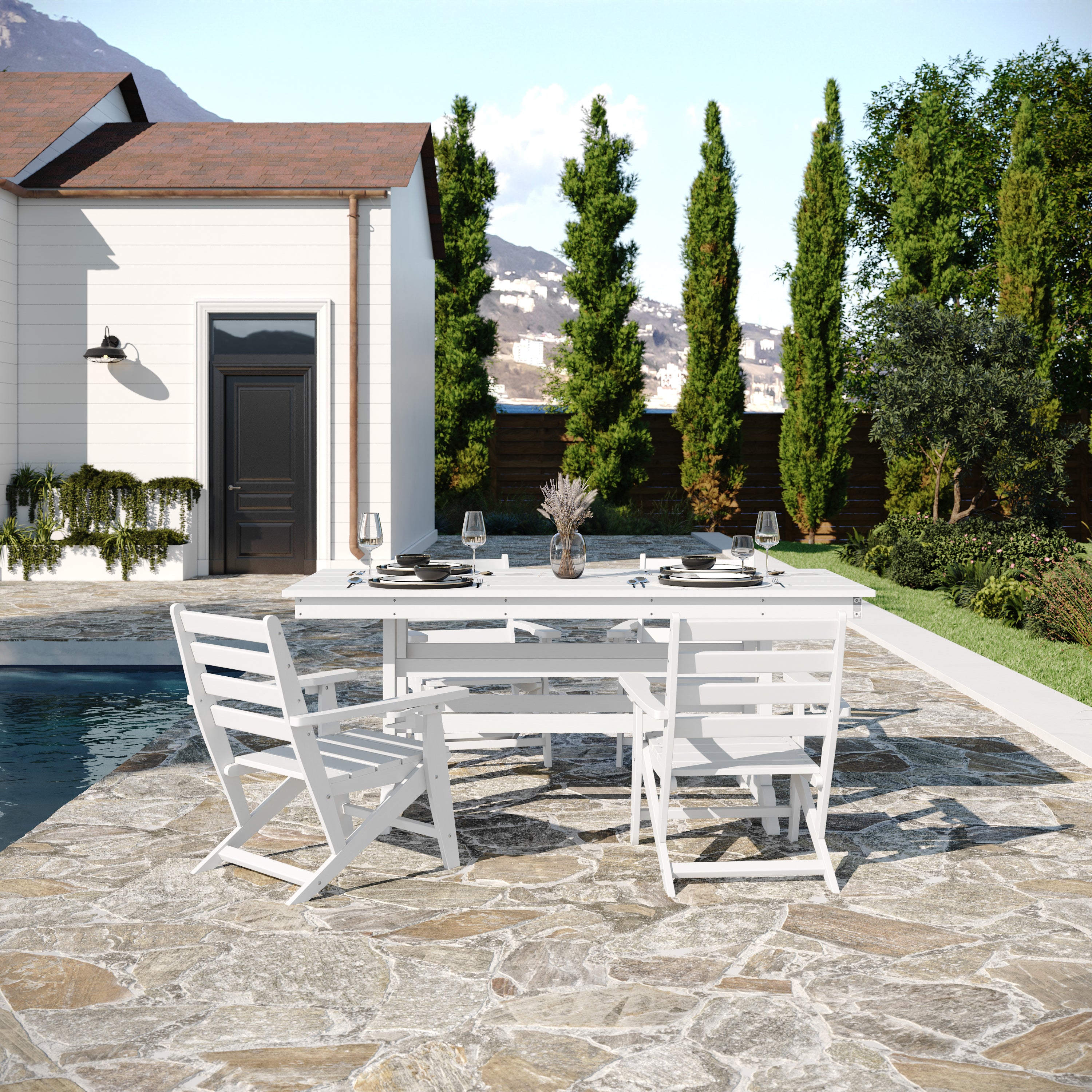 Abraham Commercial Grade Indoor/Outdoor 72" Rectangle Recycled HDPE Adirondack Dining Table for 6 in White