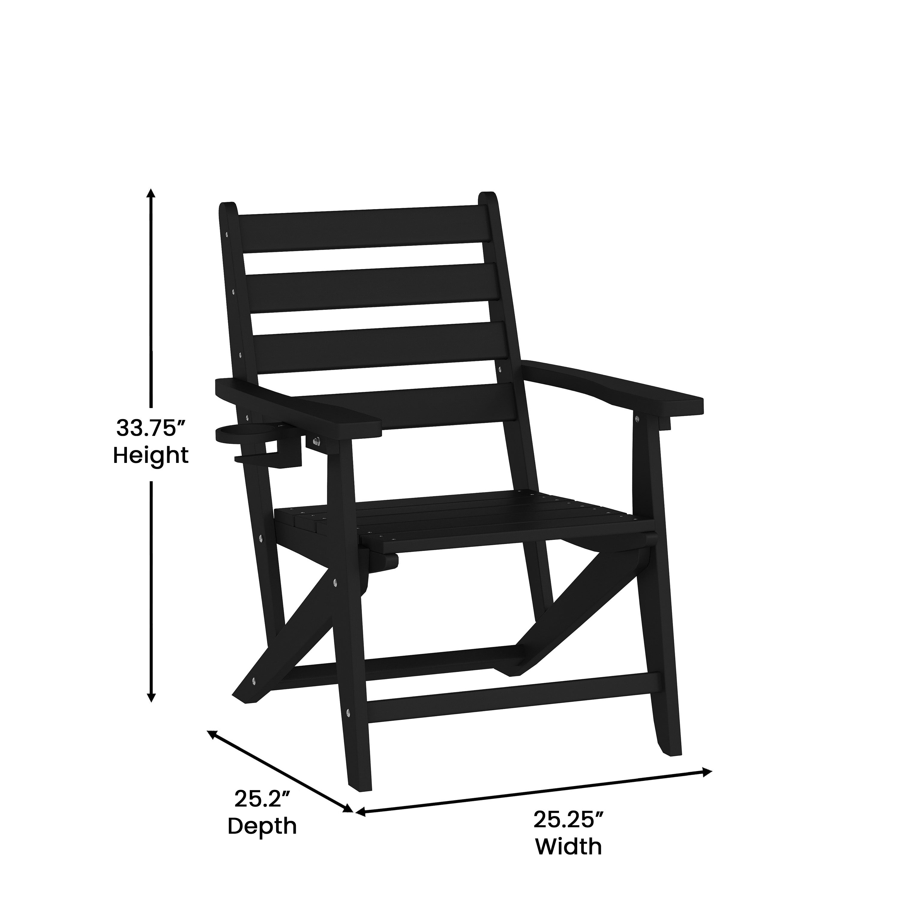 Tolleson Commercial 7 Piece Adirondack Dining Set with 72" Rectangle Indoor/Outdoor Recycled HDPE Table and 6 Chairs with Cupholders in Black
