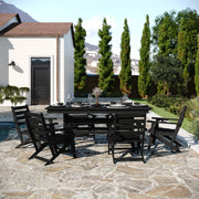 Tolleson Commercial 7 Piece Adirondack Dining Set with 72" Rectangle Indoor/Outdoor Recycled HDPE Table and 6 Chairs with Cupholders in Black