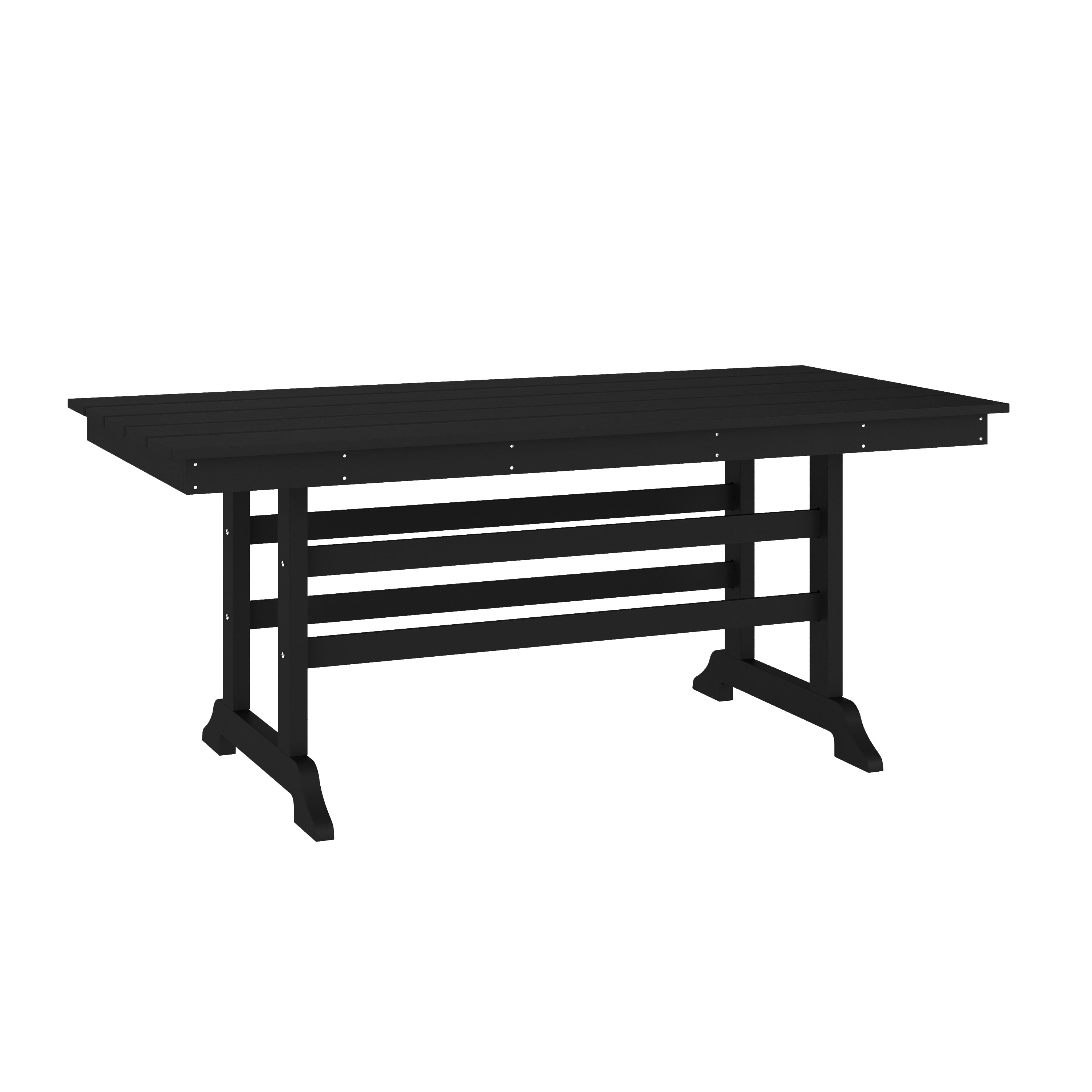 Tolleson Commercial 7 Piece Adirondack Dining Set with 72" Rectangle Indoor/Outdoor Recycled HDPE Table and 6 Chairs with Cupholders in Black