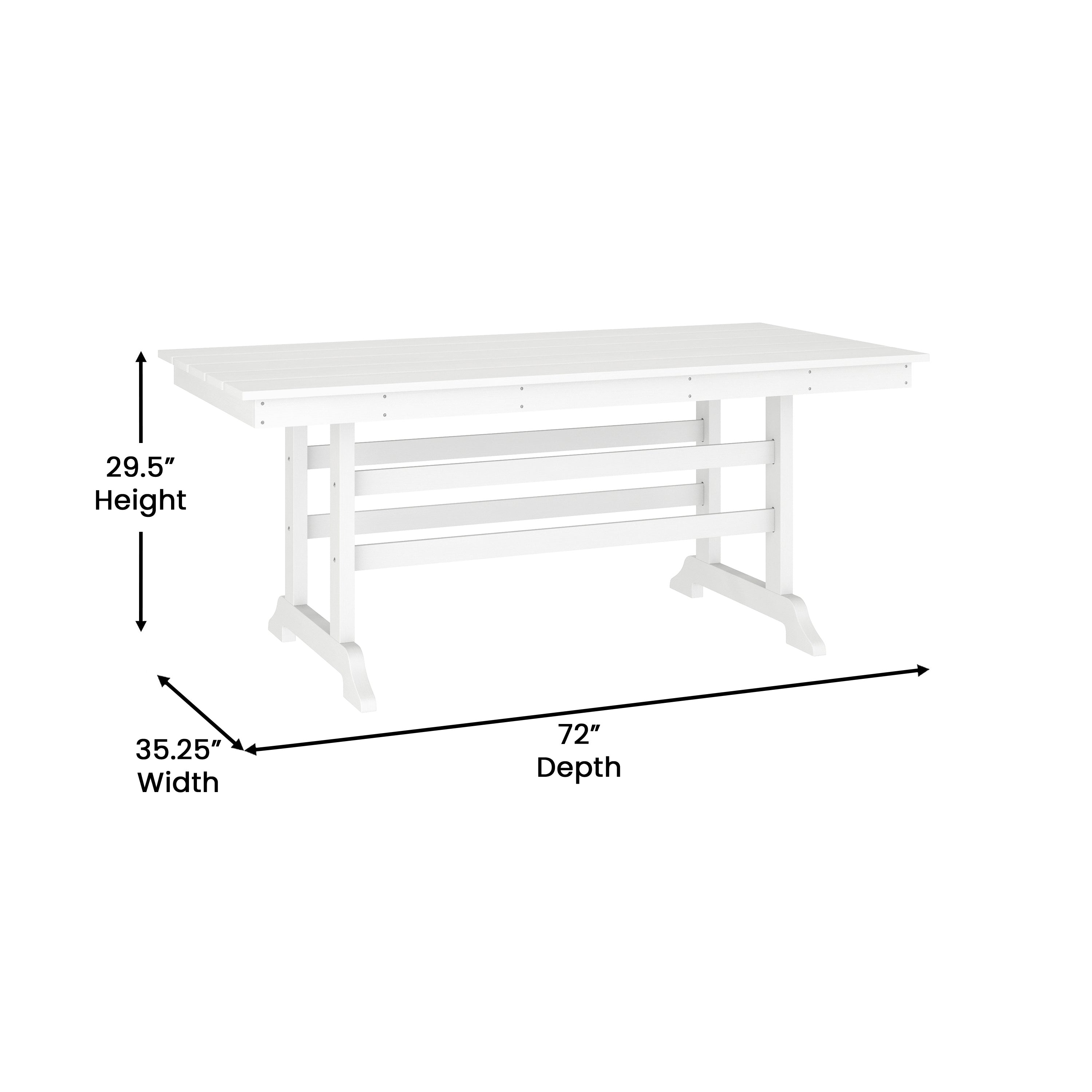 Tolleson Commercial 7 Piece Adirondack Dining Set with 72" Rectangle Indoor/Outdoor Recycled HDPE Table and 6 Chairs with Cupholders in White