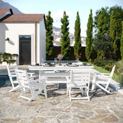 Tolleson Commercial 7 Piece Adirondack Dining Set with 72" Rectangle Indoor/Outdoor Recycled HDPE Table and 6 Chairs with Cupholders in White