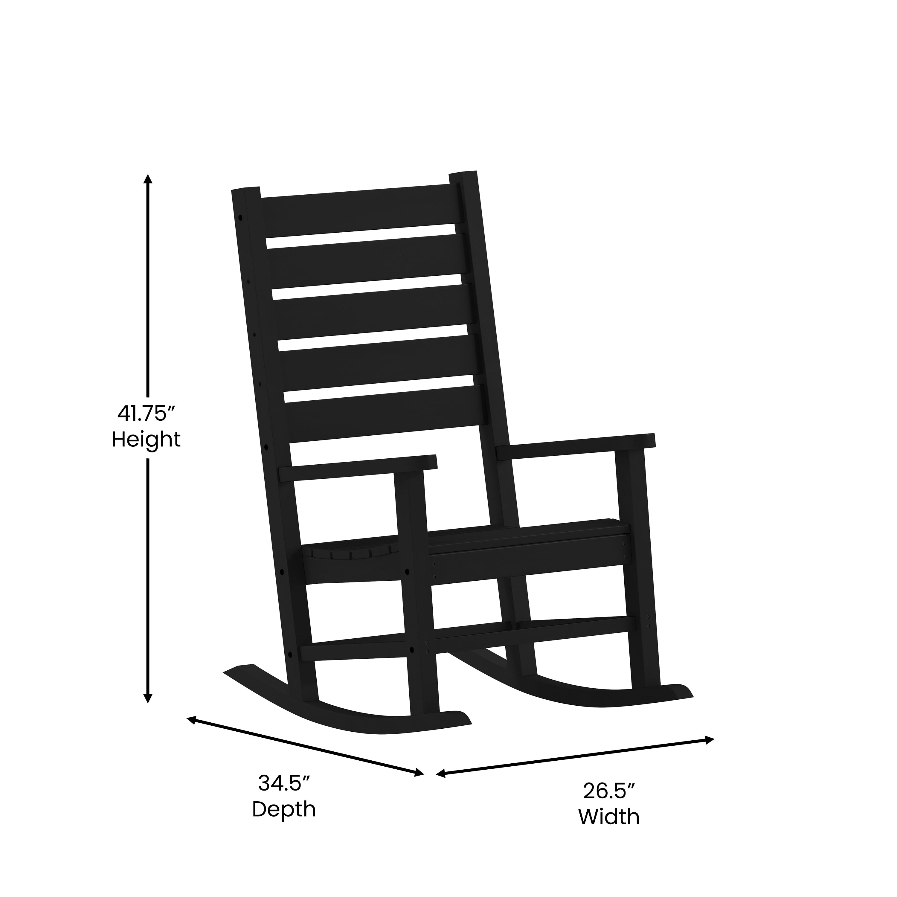 Manchester Contemporary Rocking Chair, All-Weather HDPE Indoor/Outdoor Rocker in Black