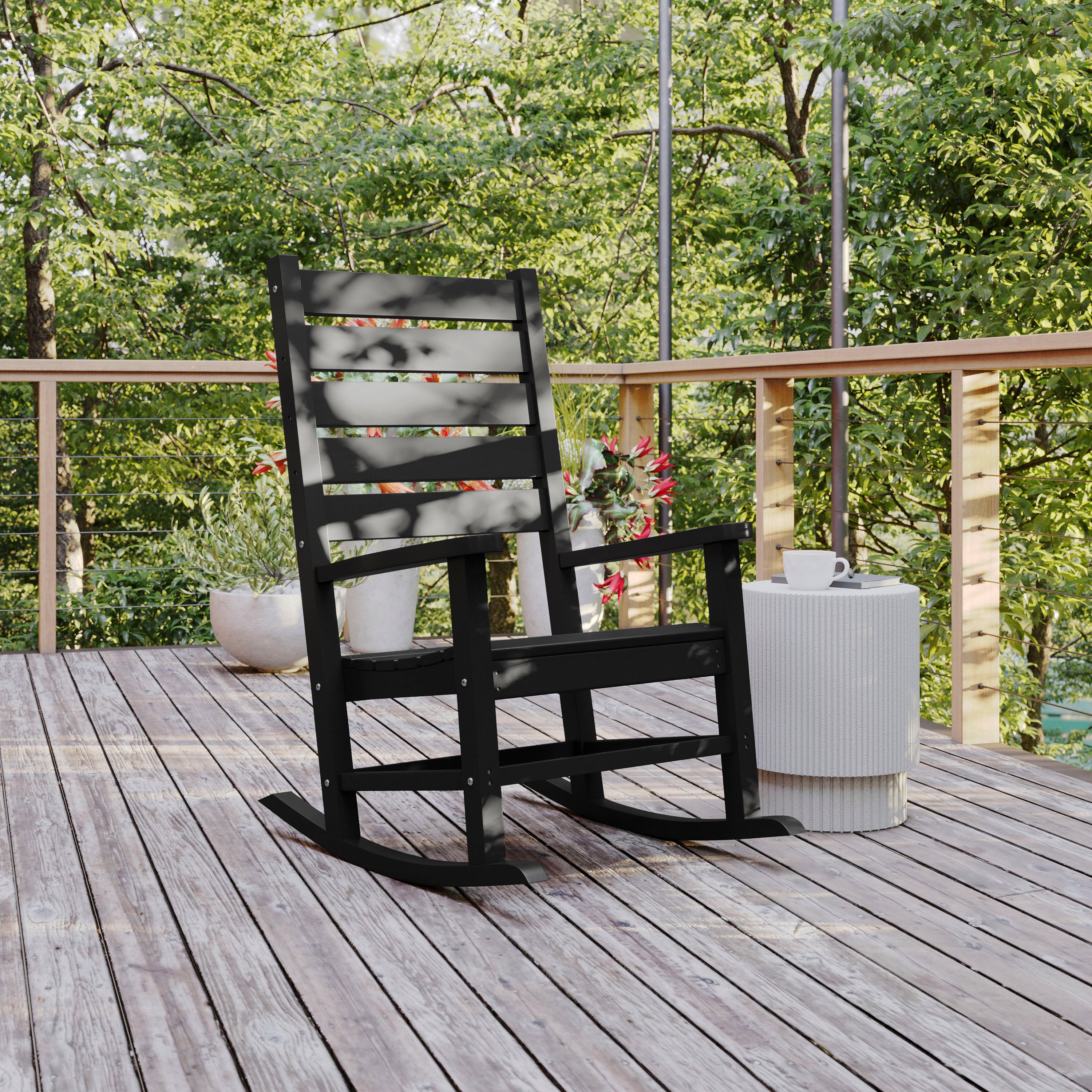 Manchester Contemporary Rocking Chair, All-Weather HDPE Indoor/Outdoor Rocker in Black
