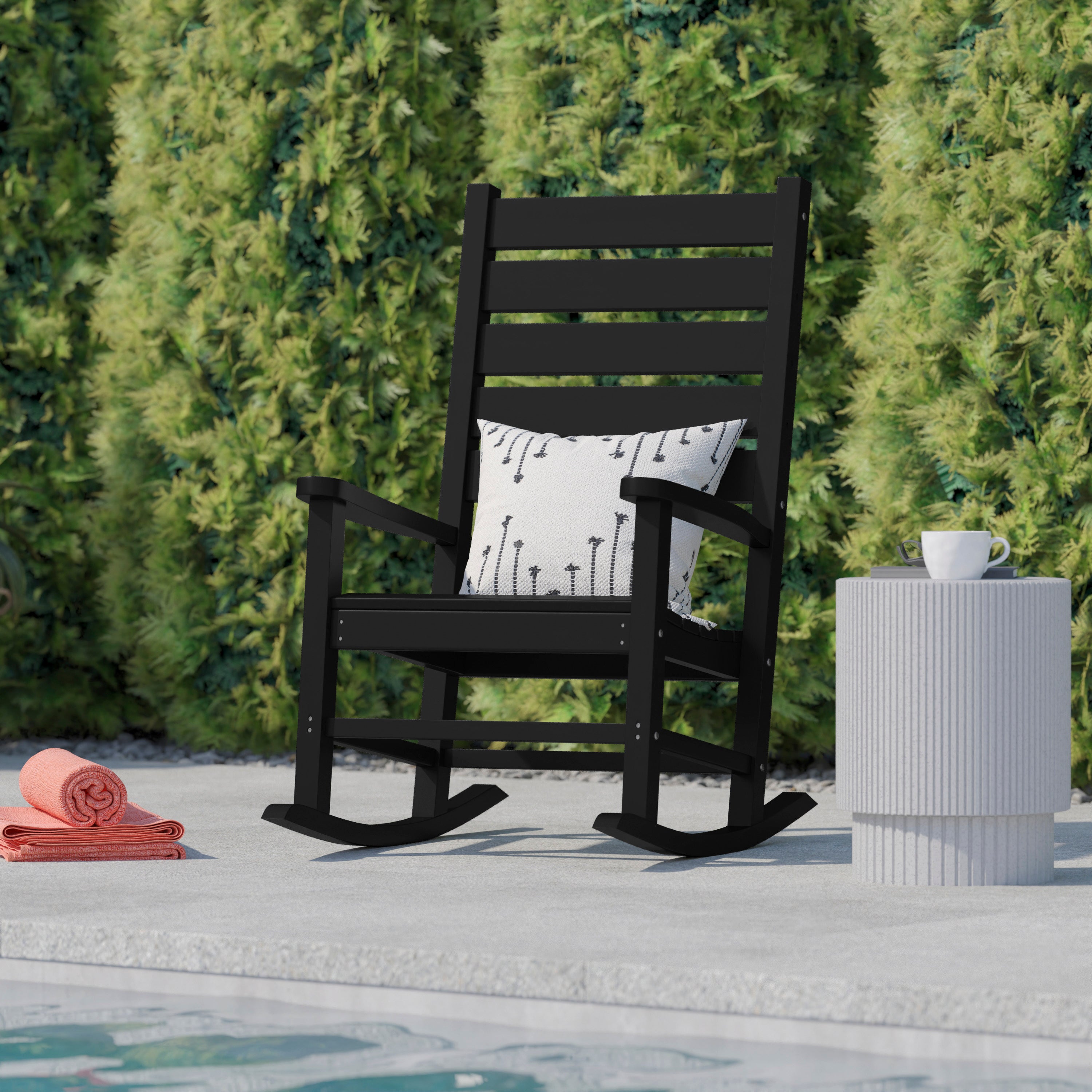 Manchester Contemporary Rocking Chair, All-Weather HDPE Indoor/Outdoor Rocker in Black