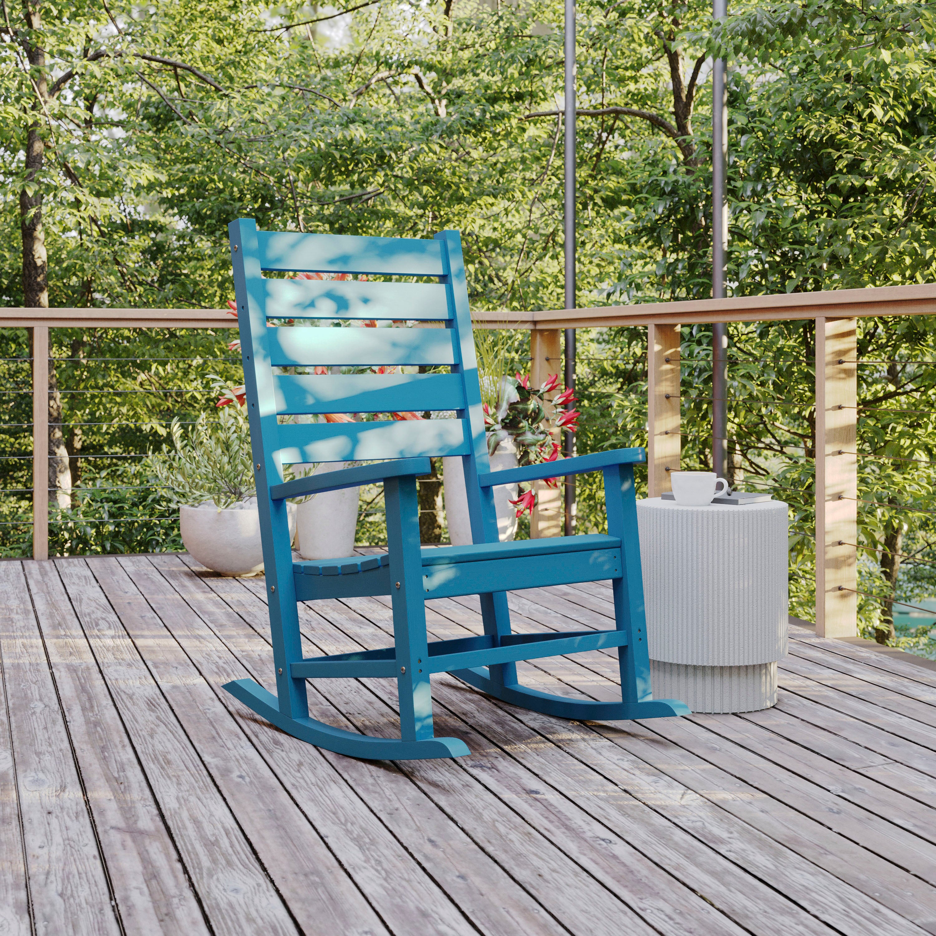 Manchester Contemporary Rocking Chair, All-Weather HDPE Indoor/Outdoor Rocker in Blue
