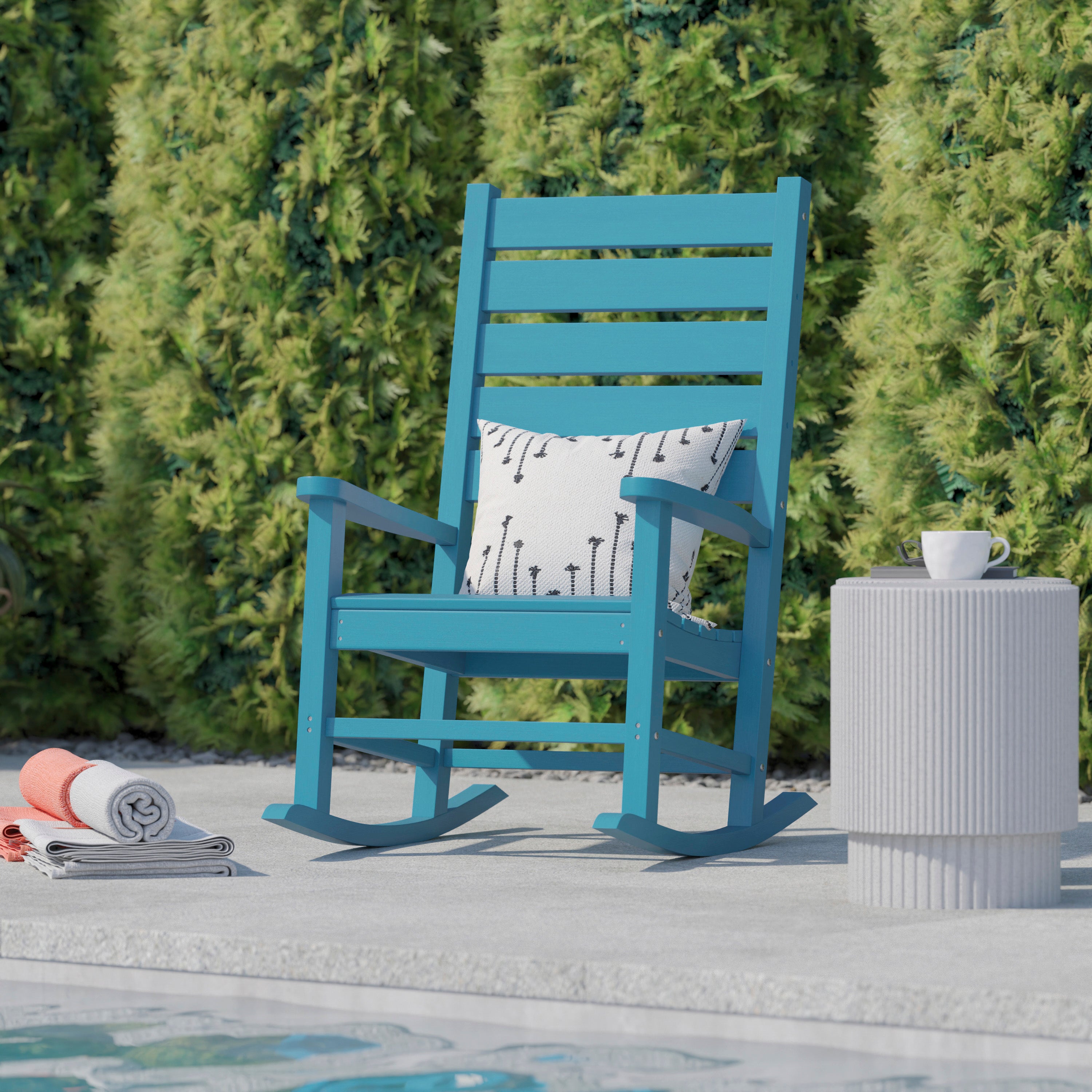 Manchester Contemporary Rocking Chair, All-Weather HDPE Indoor/Outdoor Rocker in Blue