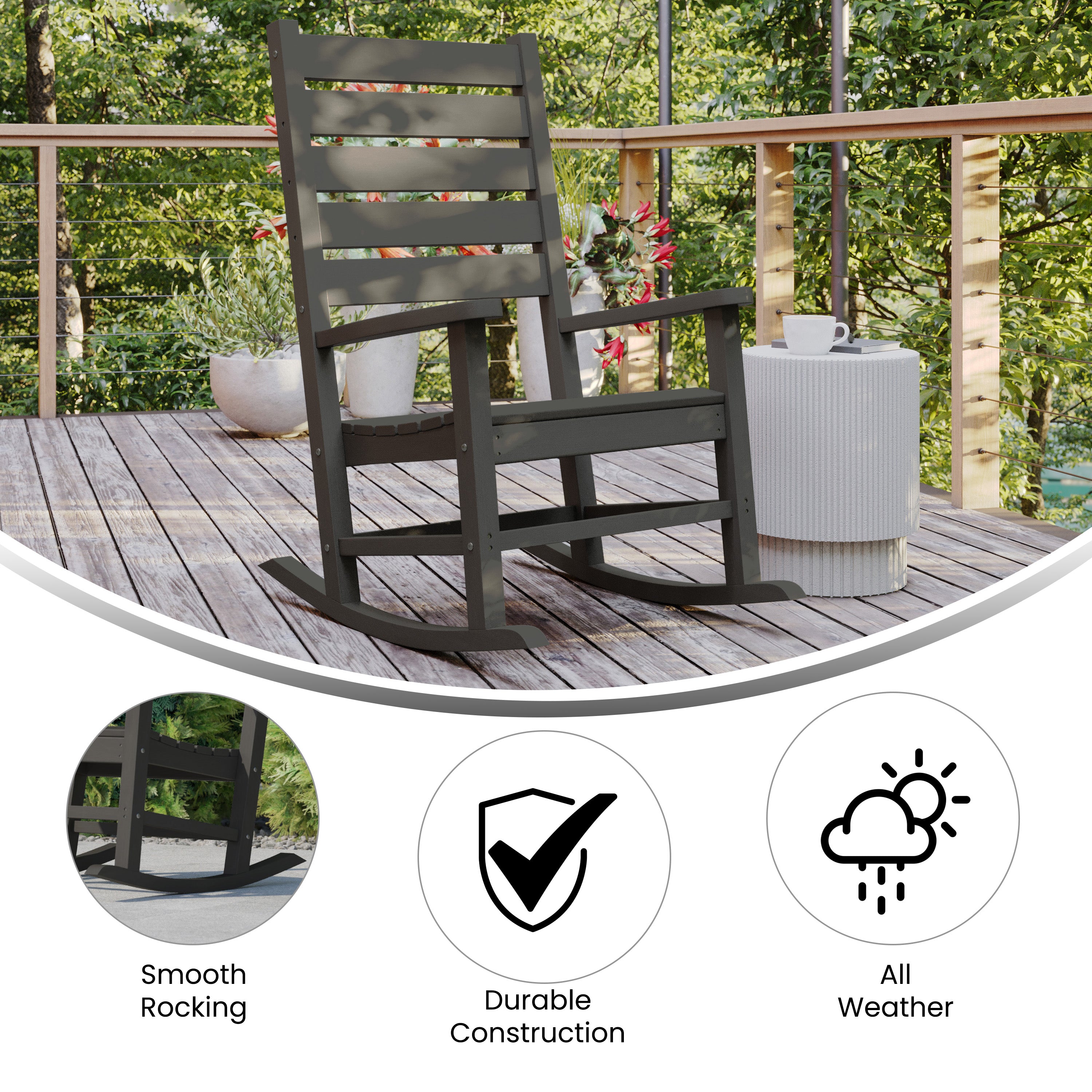 Manchester Contemporary Rocking Chair, All-Weather HDPE Indoor/Outdoor Rocker in Gray