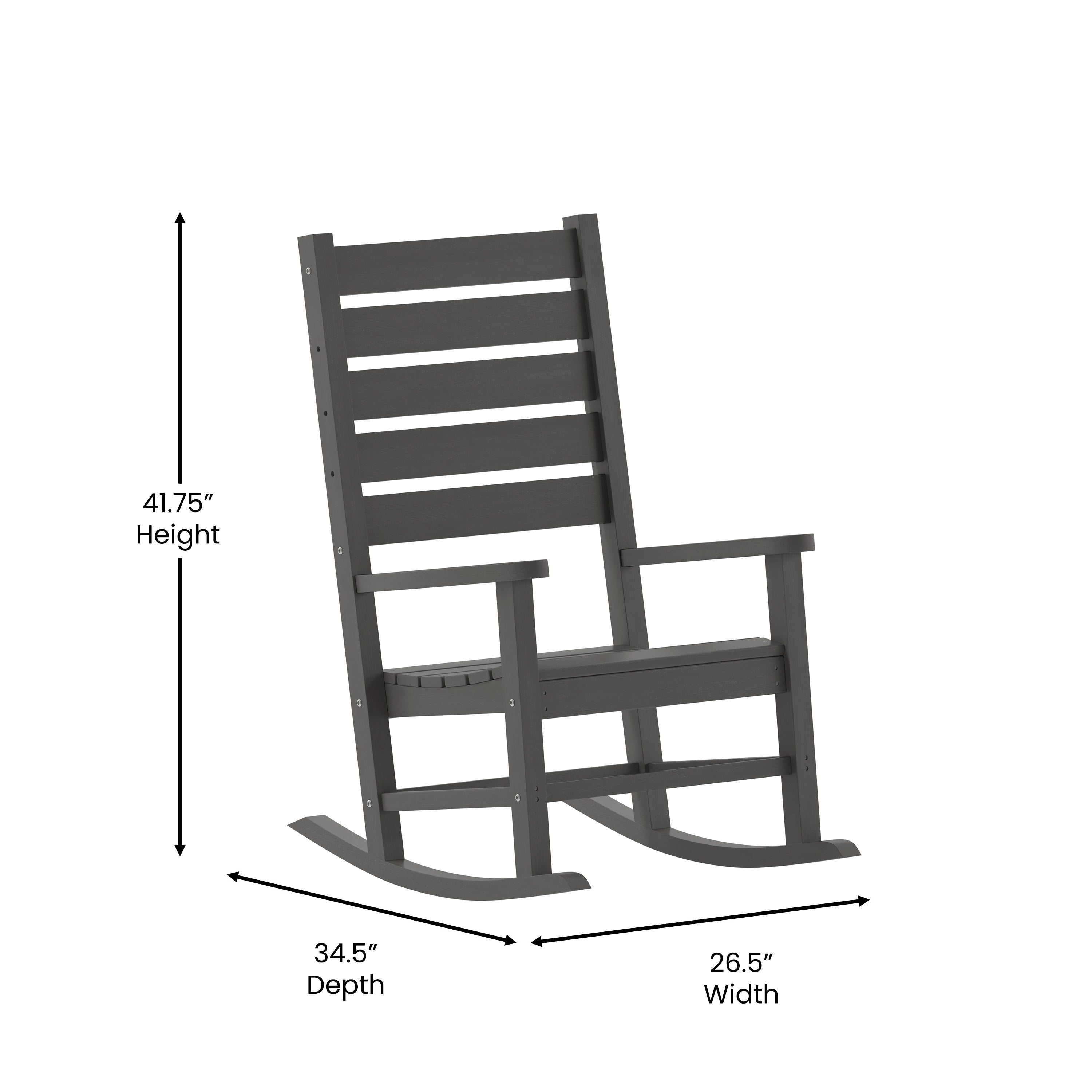 Manchester Contemporary Rocking Chair, All-Weather HDPE Indoor/Outdoor Rocker in Gray
