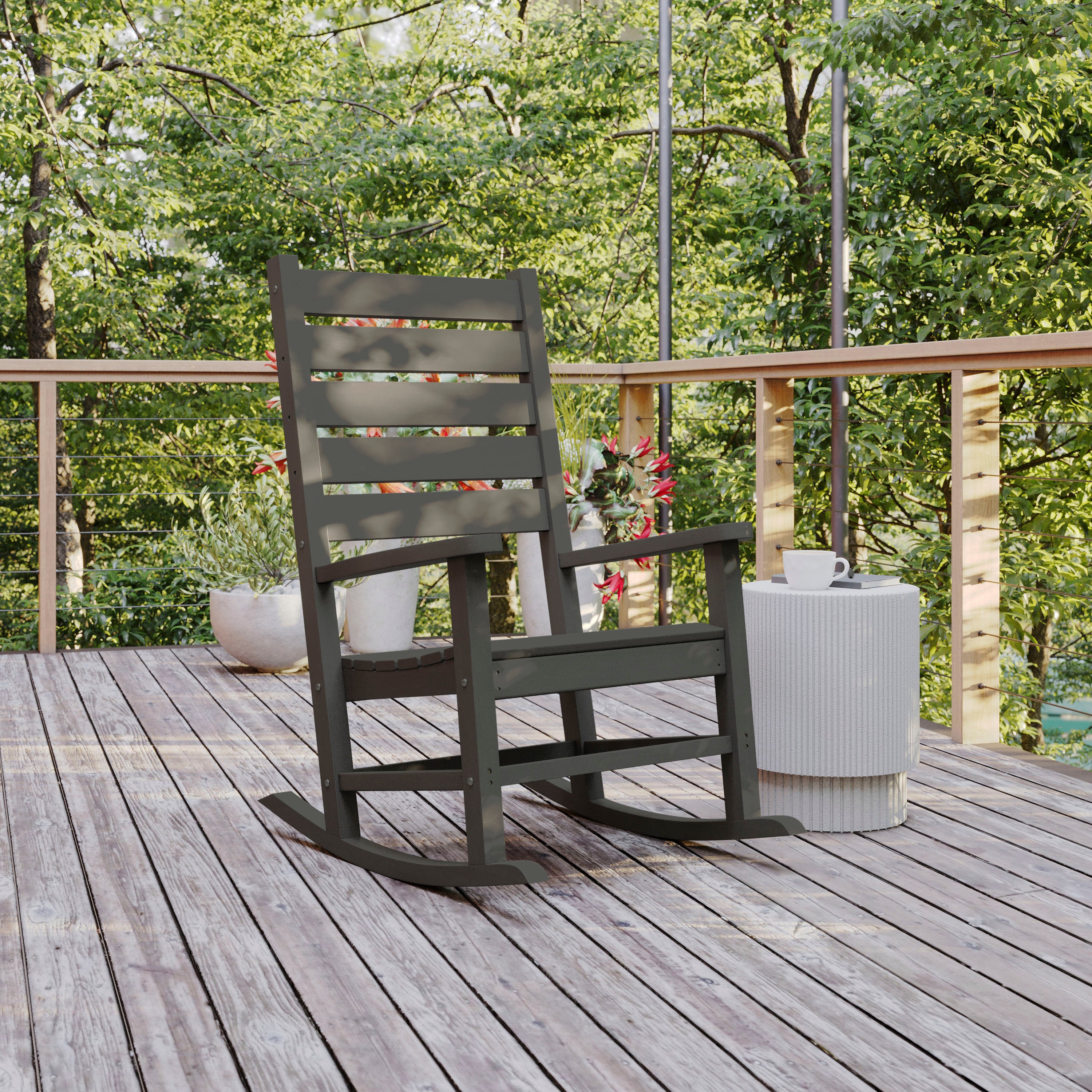 Manchester Contemporary Rocking Chair, All-Weather HDPE Indoor/Outdoor Rocker in Gray