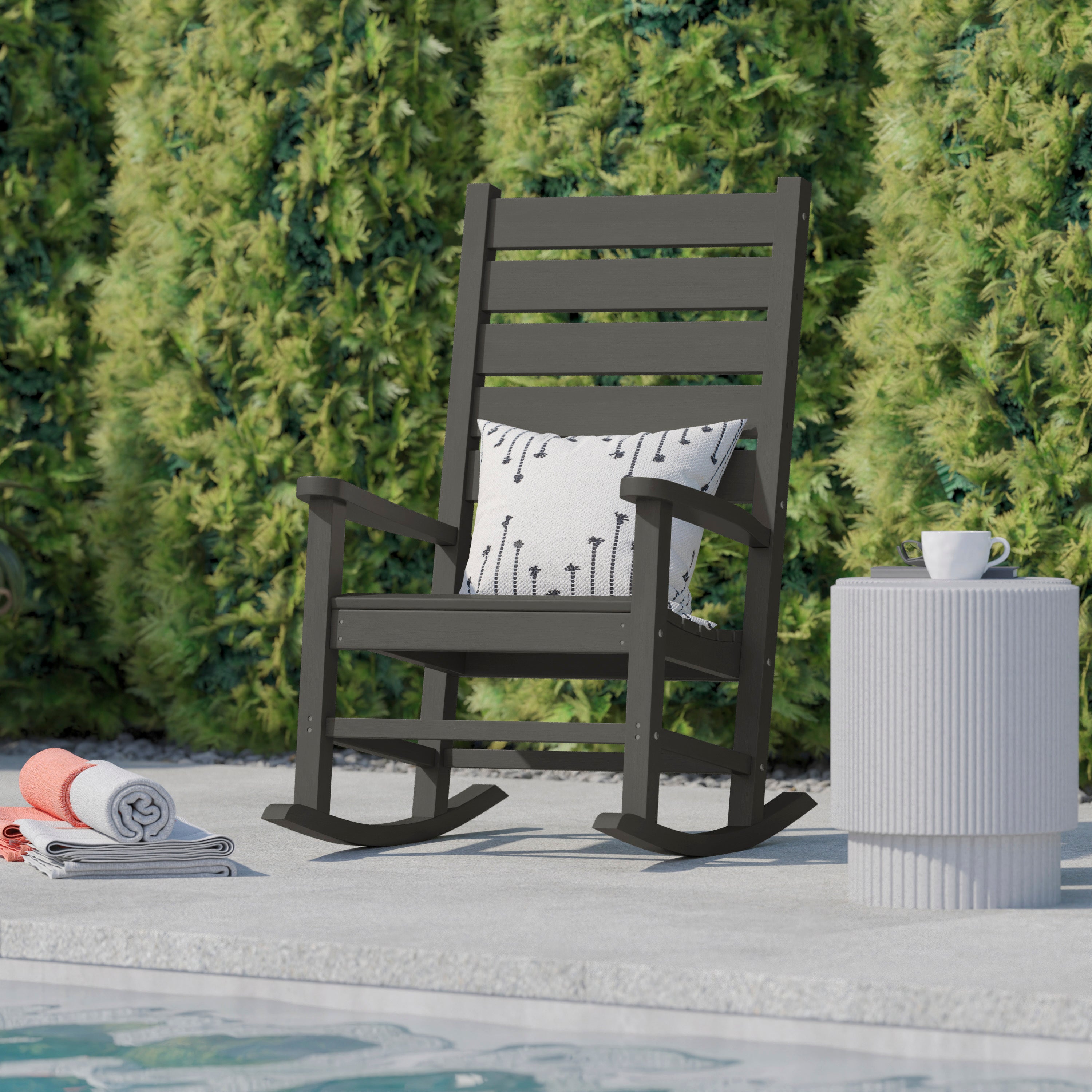 Manchester Contemporary Rocking Chair, All-Weather HDPE Indoor/Outdoor Rocker in Gray
