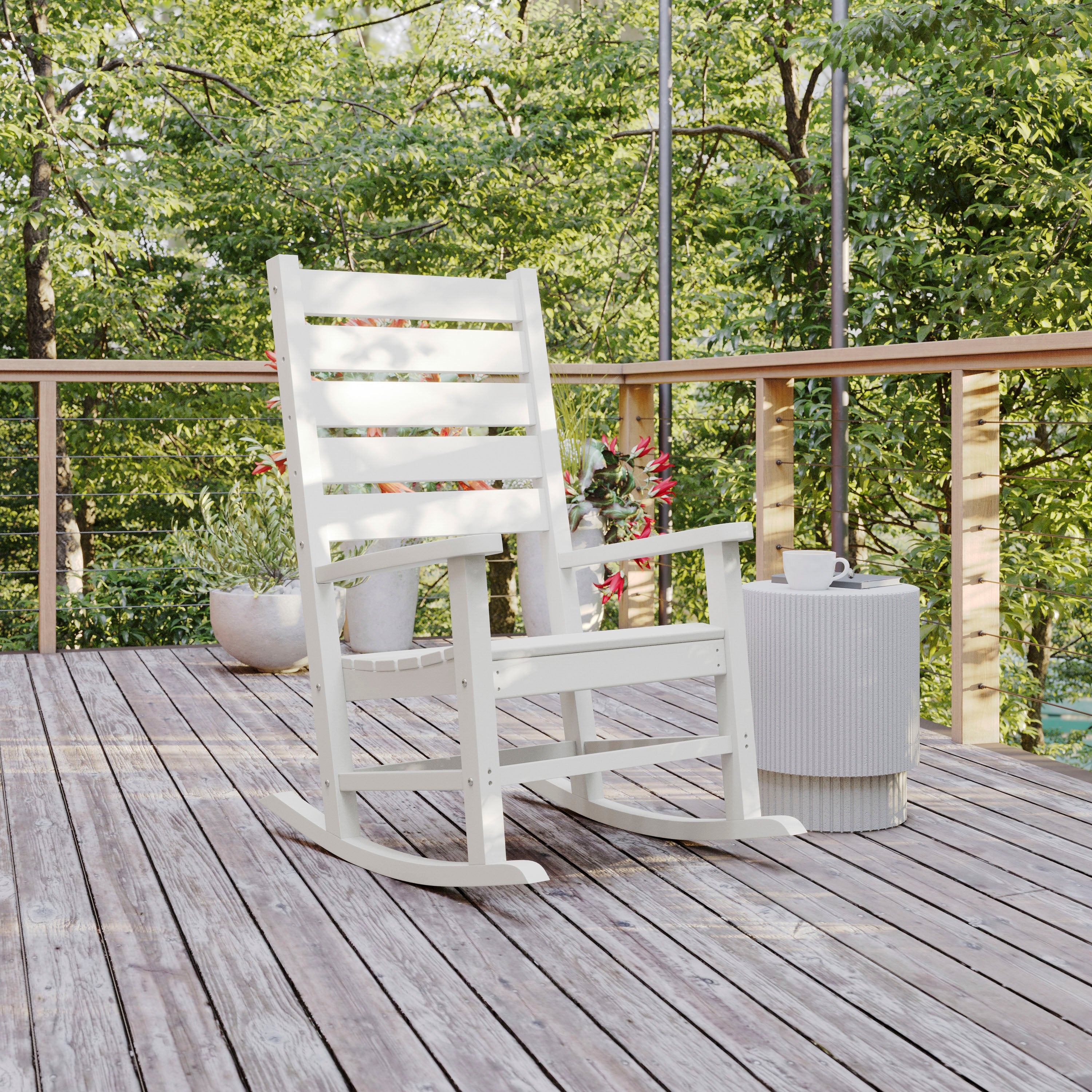 Manchester Contemporary Rocking Chair, All-Weather HDPE Indoor/Outdoor Rocker in White