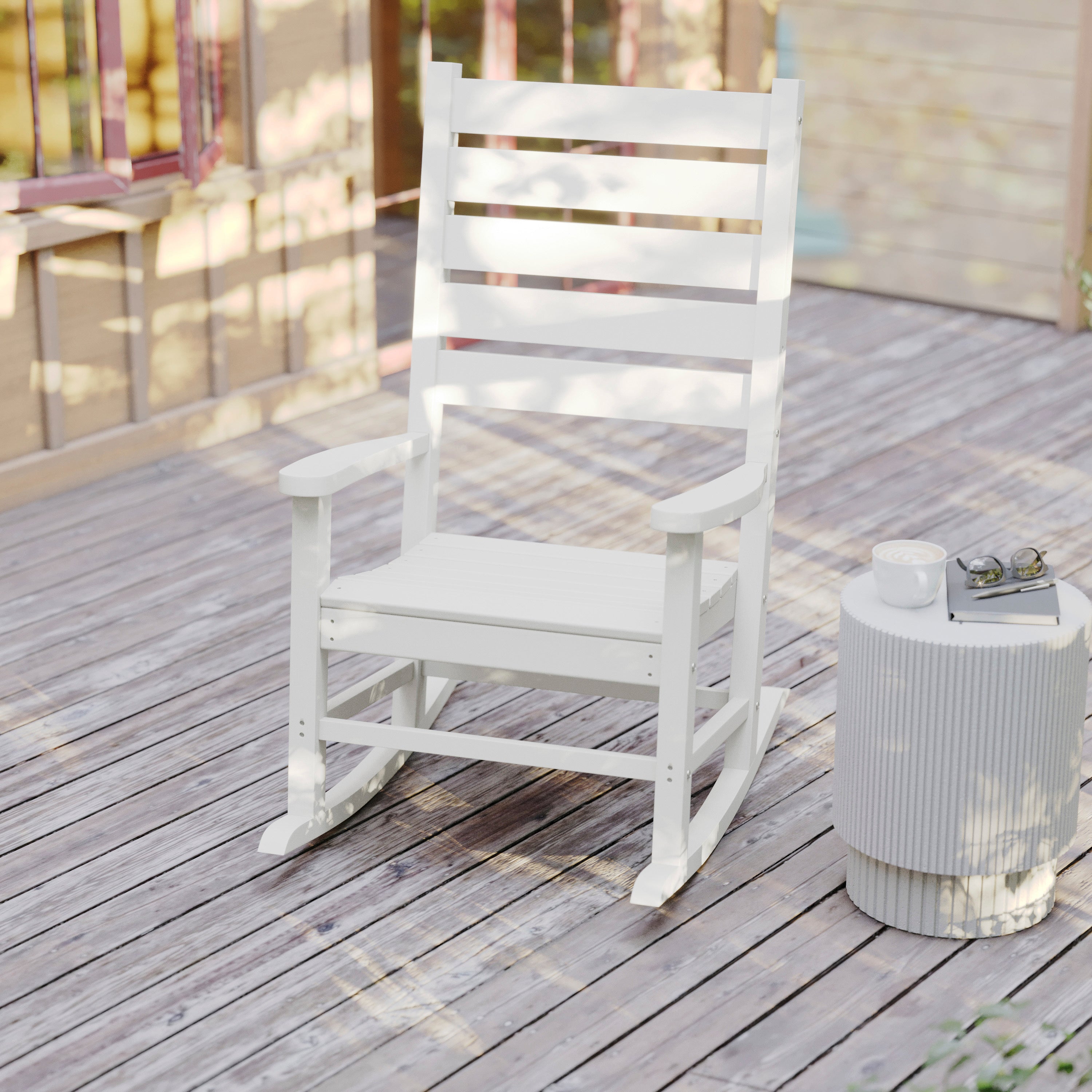 Manchester Contemporary Rocking Chair, All-Weather HDPE Indoor/Outdoor Rocker in White