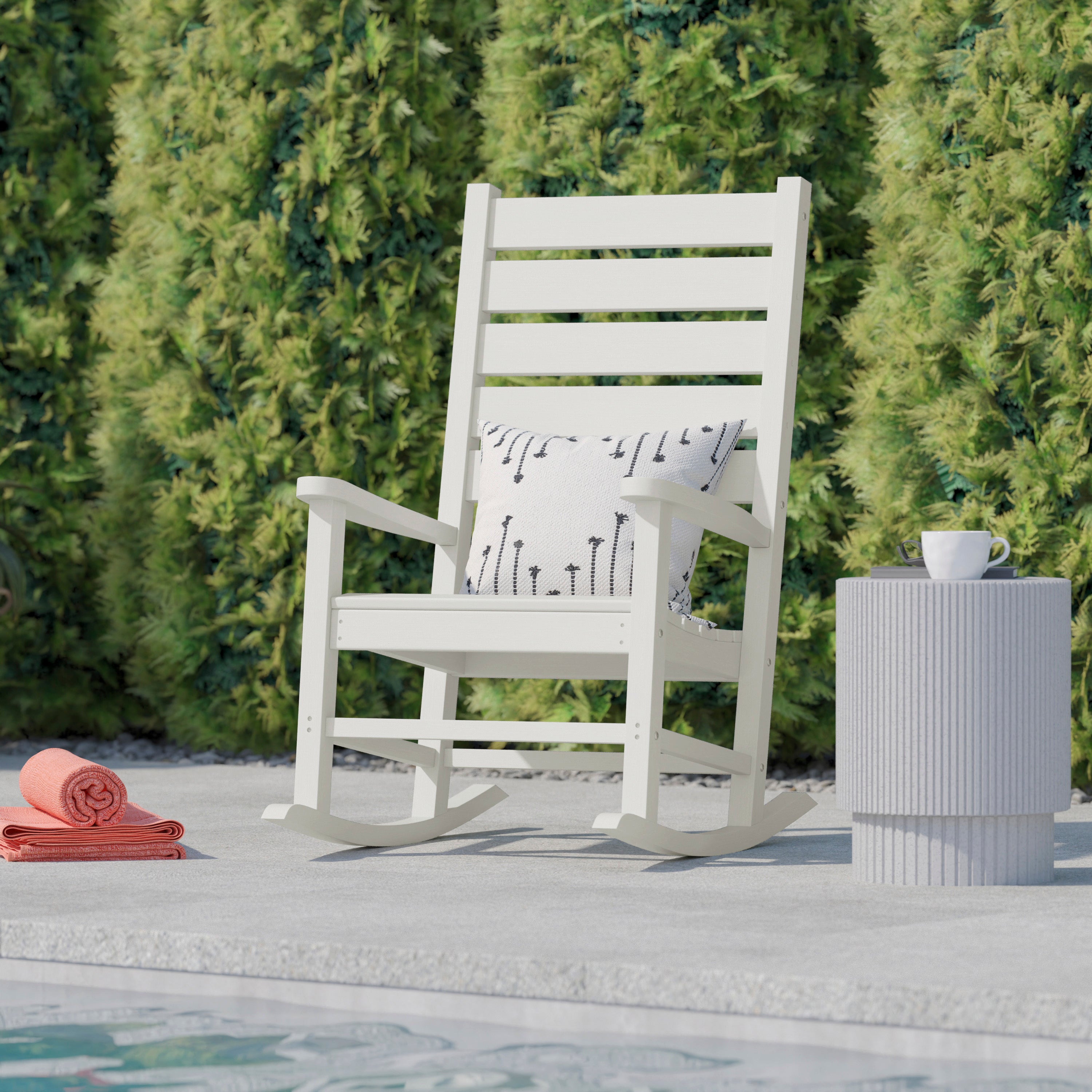 Manchester Contemporary Rocking Chair, All-Weather HDPE Indoor/Outdoor Rocker in White
