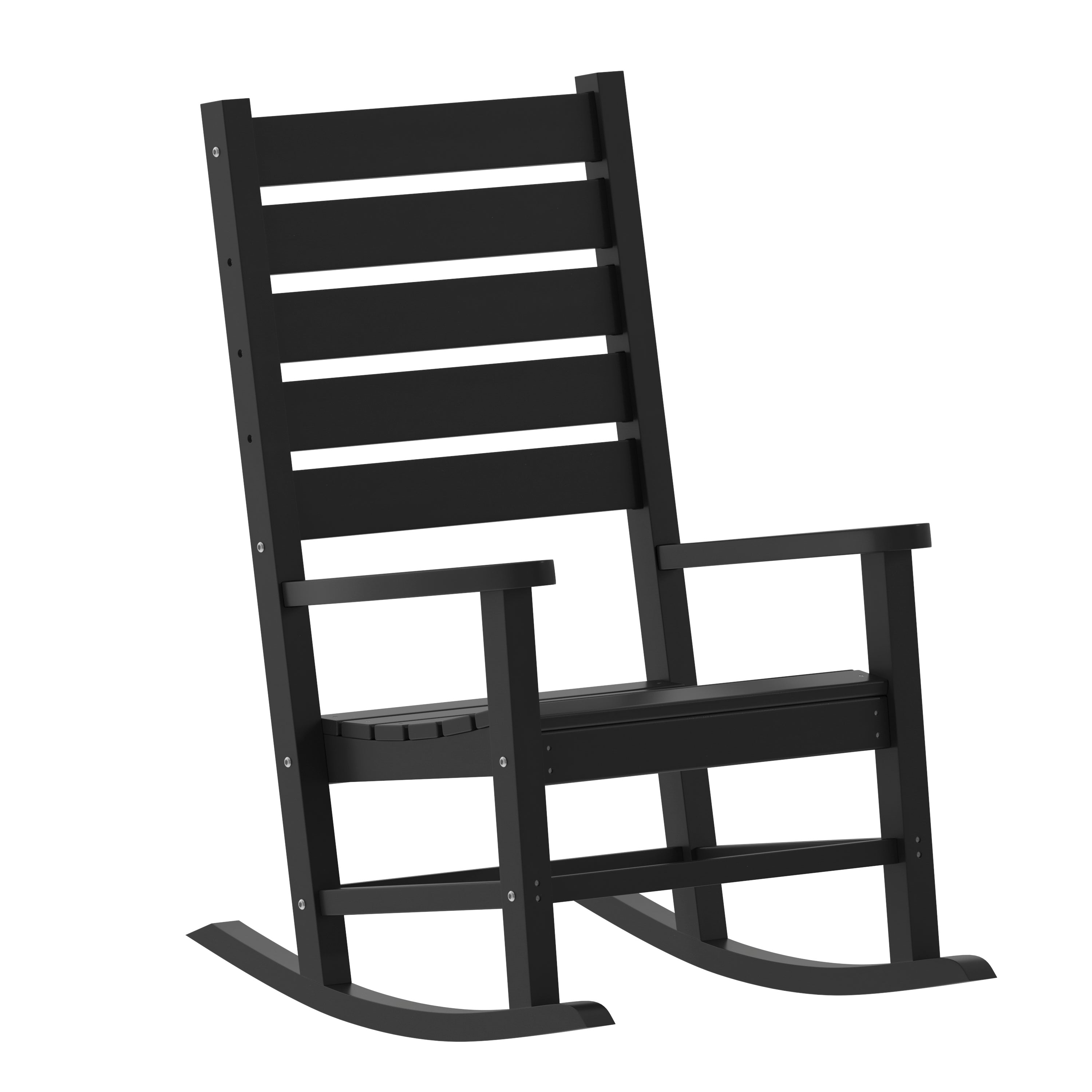Manchester Commercial Grade 3-Piece Indoor/Outdoor Set with 2 Contemporary All-Weather HDPE Rocking Chairs and End Table in Black