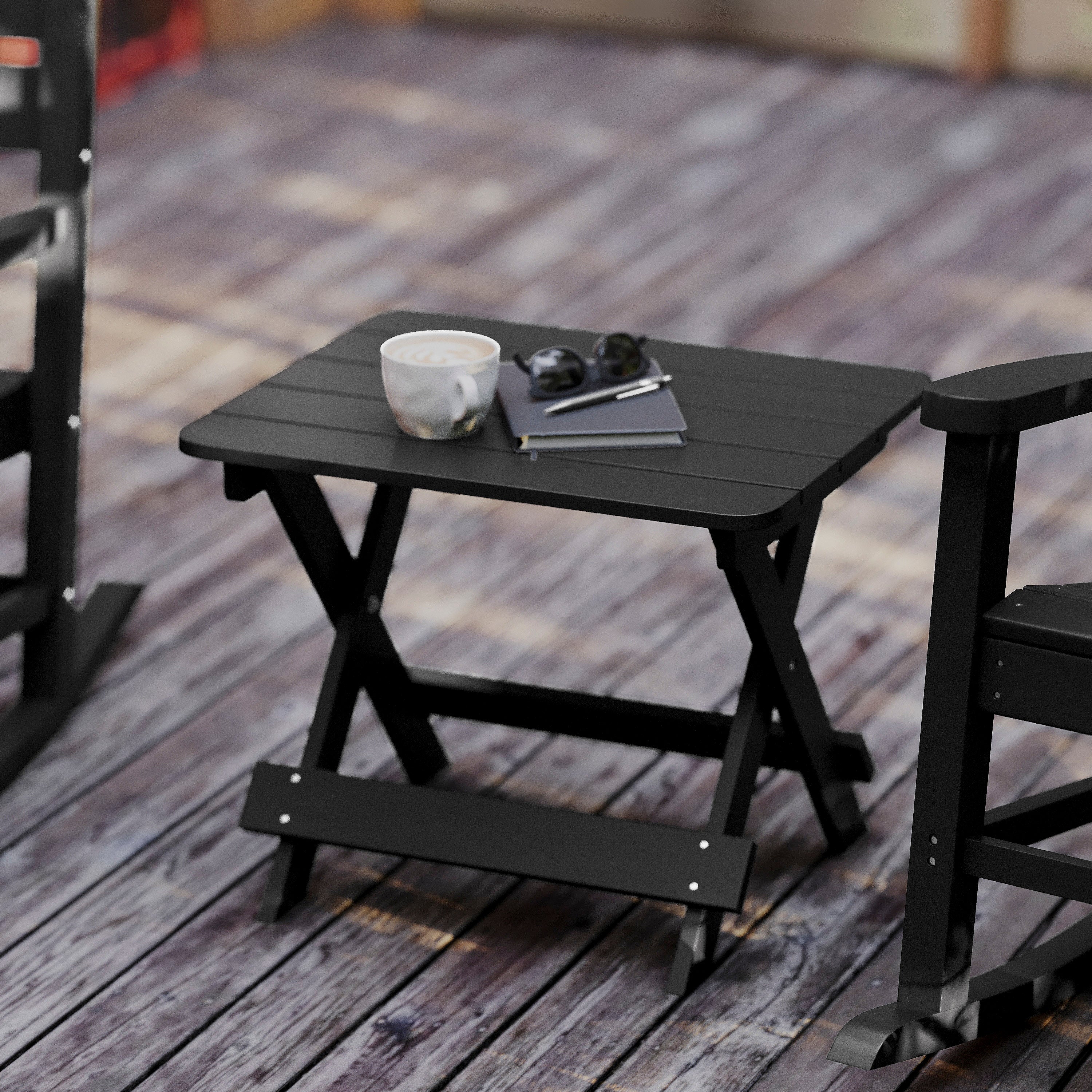 Halifax Outdoor Folding Side Table, Portable All-Weather HDPE Adirondack Side Table in Black