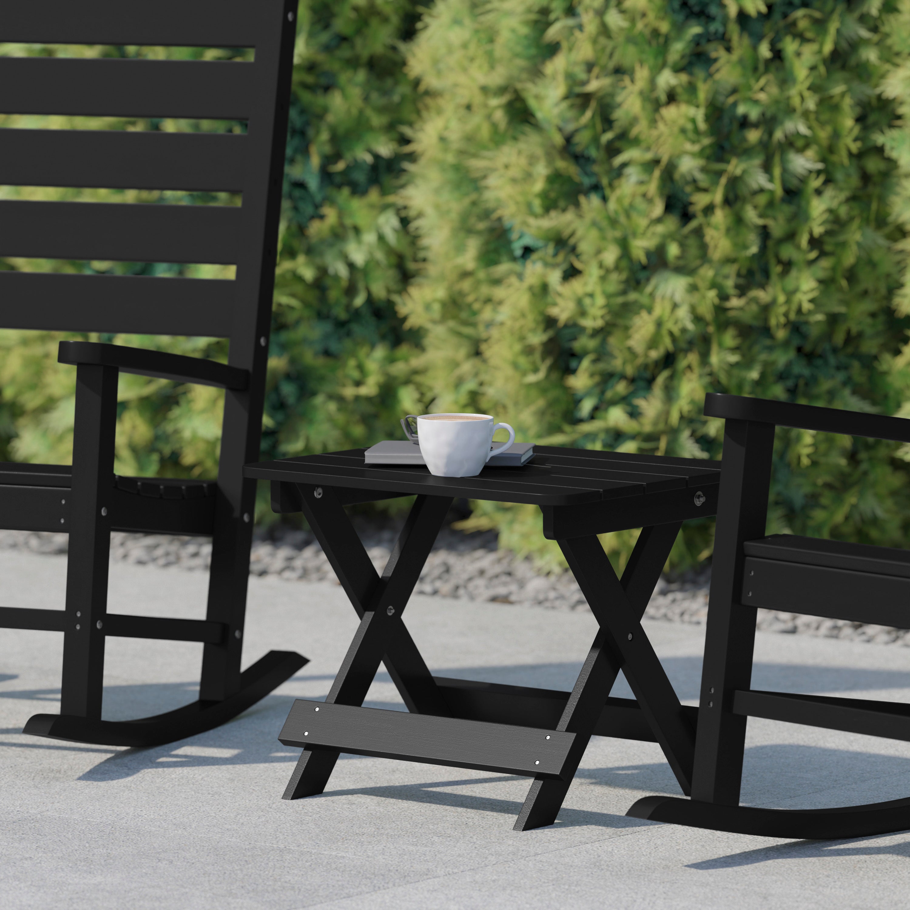 Halifax Outdoor Folding Side Table, Portable All-Weather HDPE Adirondack Side Table in Black