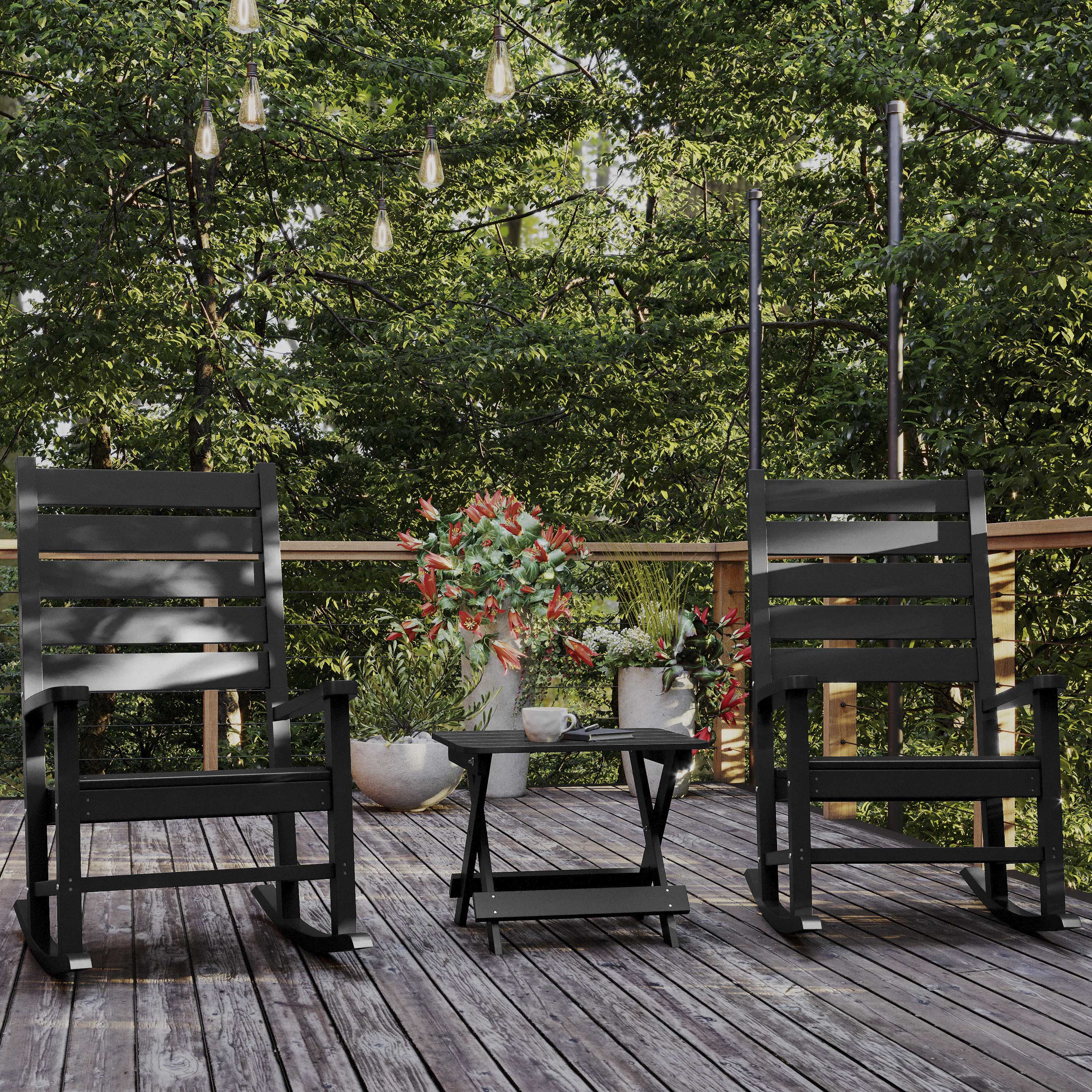 Halifax Outdoor Folding Side Table, Portable All-Weather HDPE Adirondack Side Table in Black