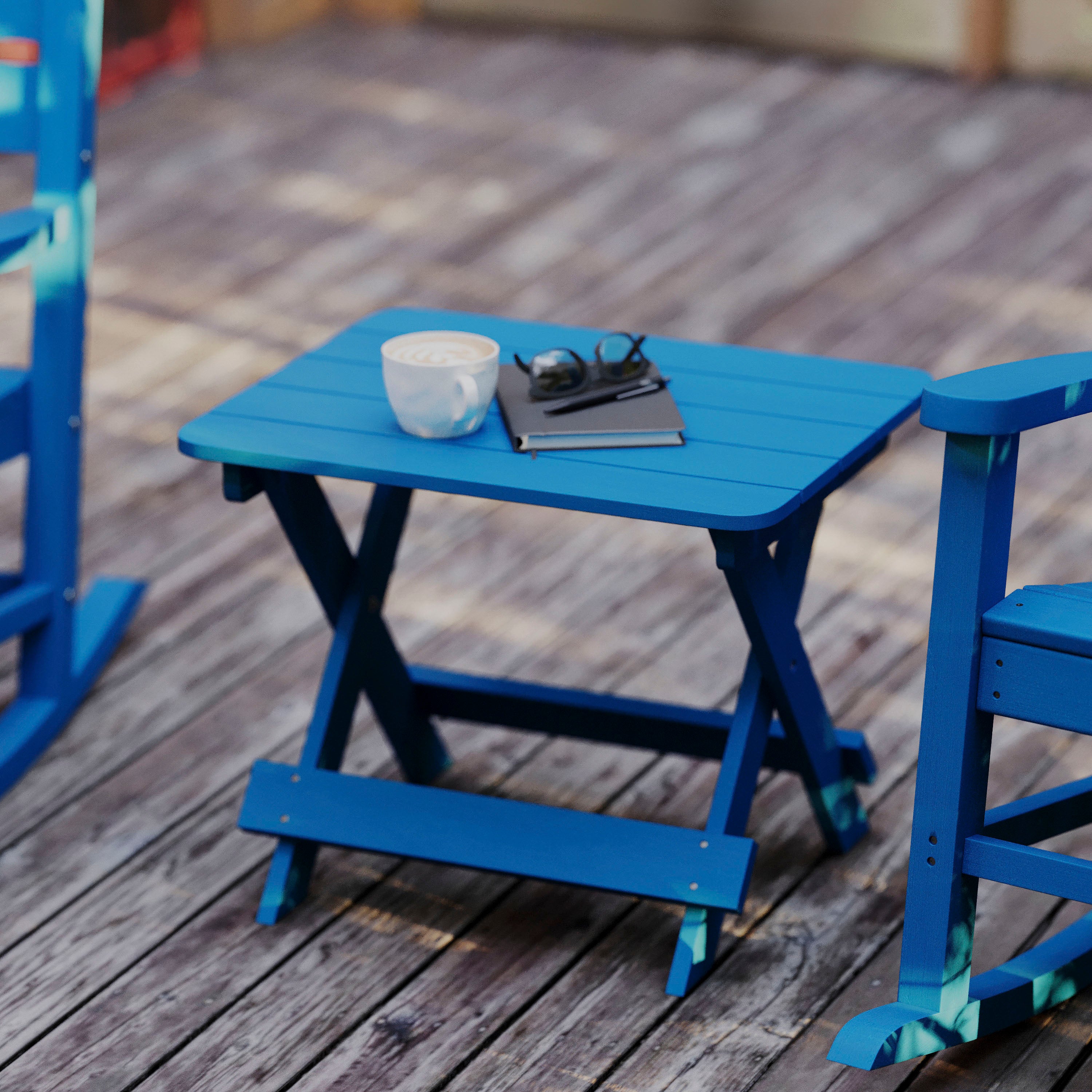 Halifax Outdoor Folding Side Table, Portable All-Weather HDPE Adirondack Side Table in Blue