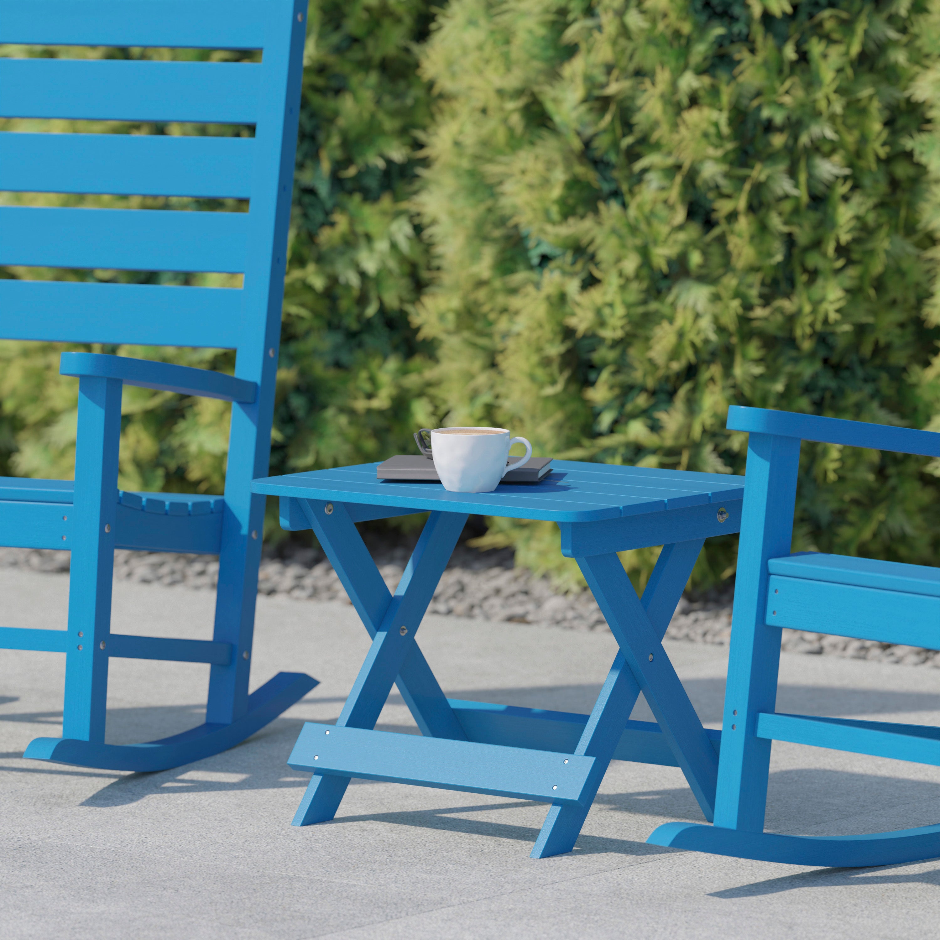 Halifax Outdoor Folding Side Table, Portable All-Weather HDPE Adirondack Side Table in Blue