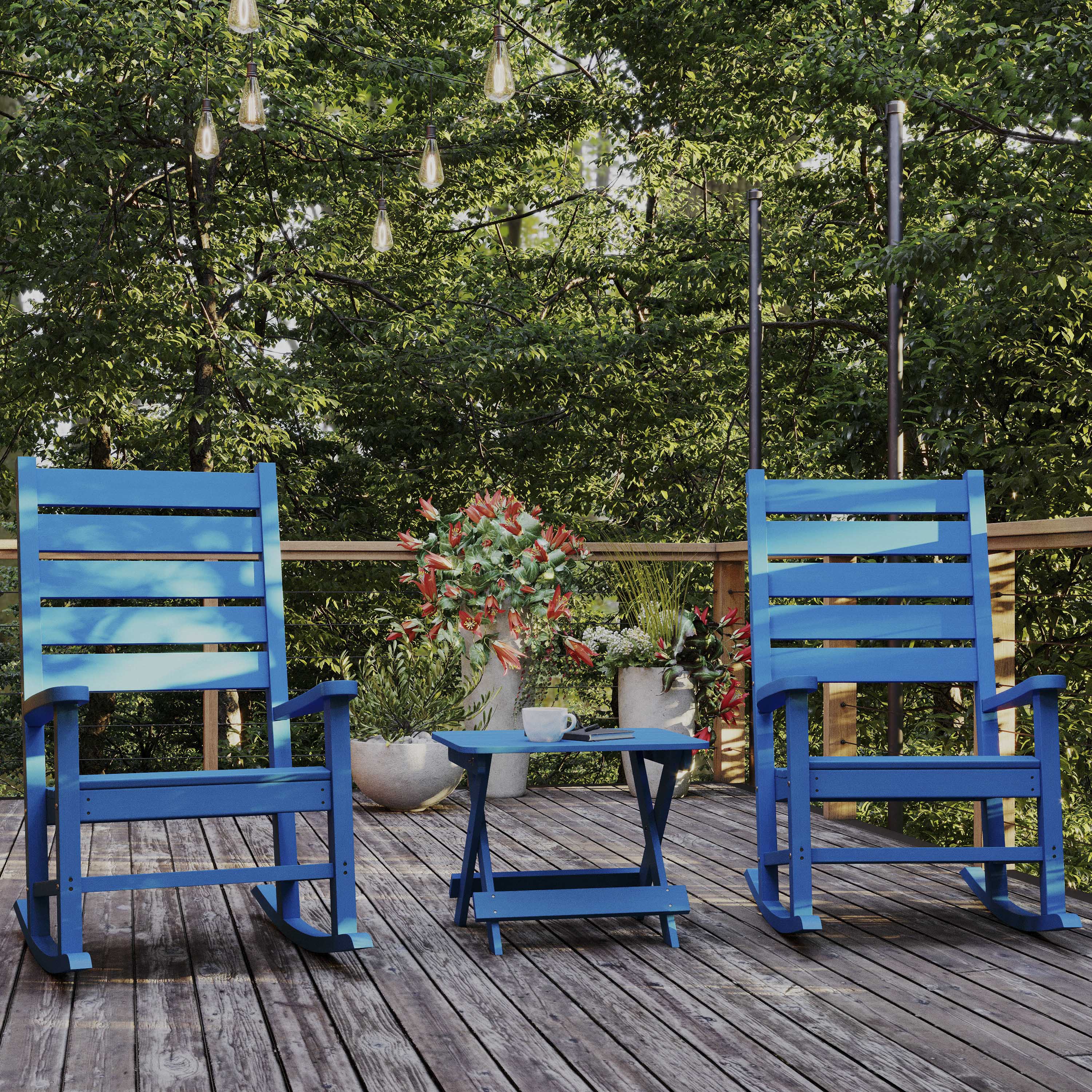 Halifax Outdoor Folding Side Table, Portable All-Weather HDPE Adirondack Side Table in Blue