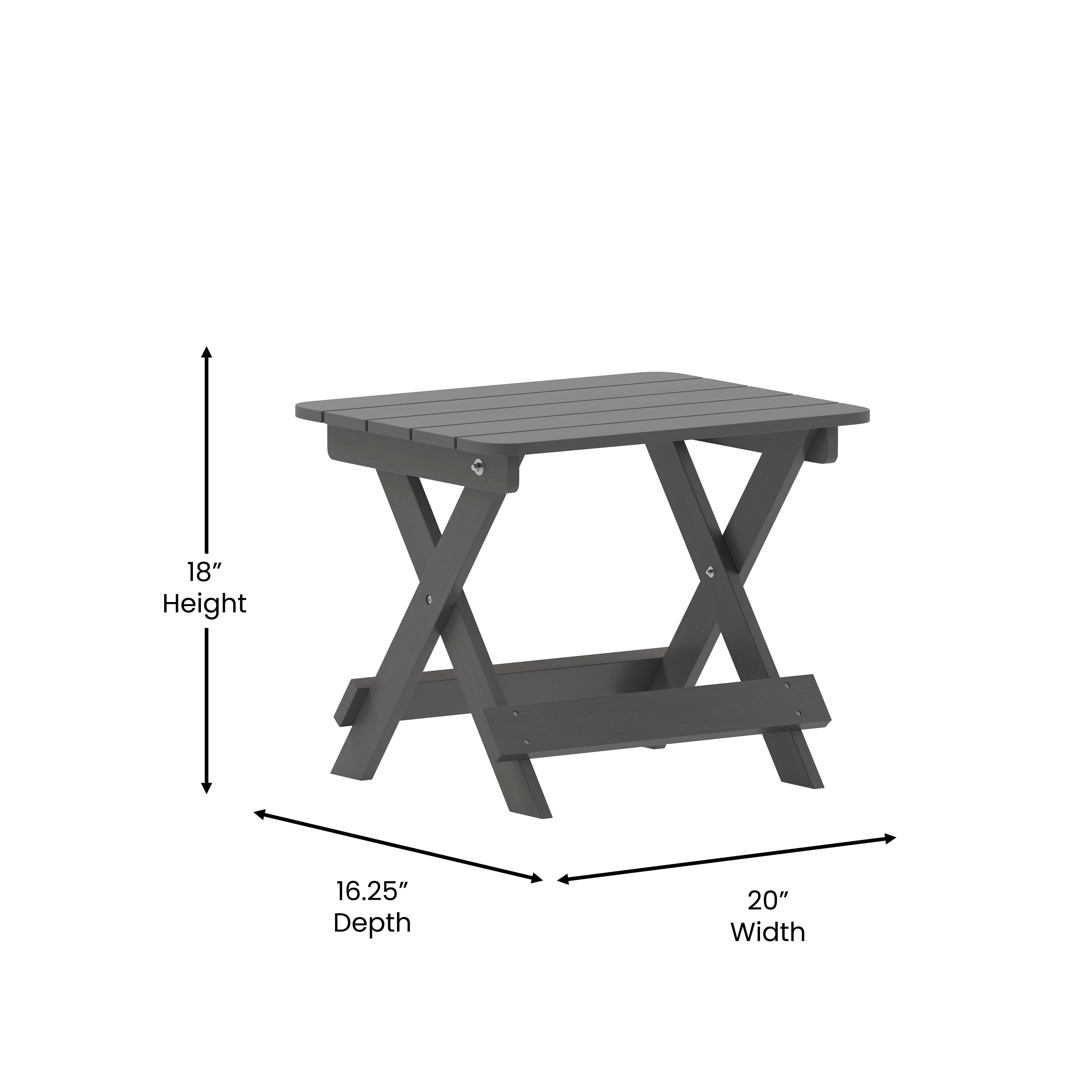 Halifax Outdoor Folding Side Table, Portable All-Weather HDPE Adirondack Side Table in Gray