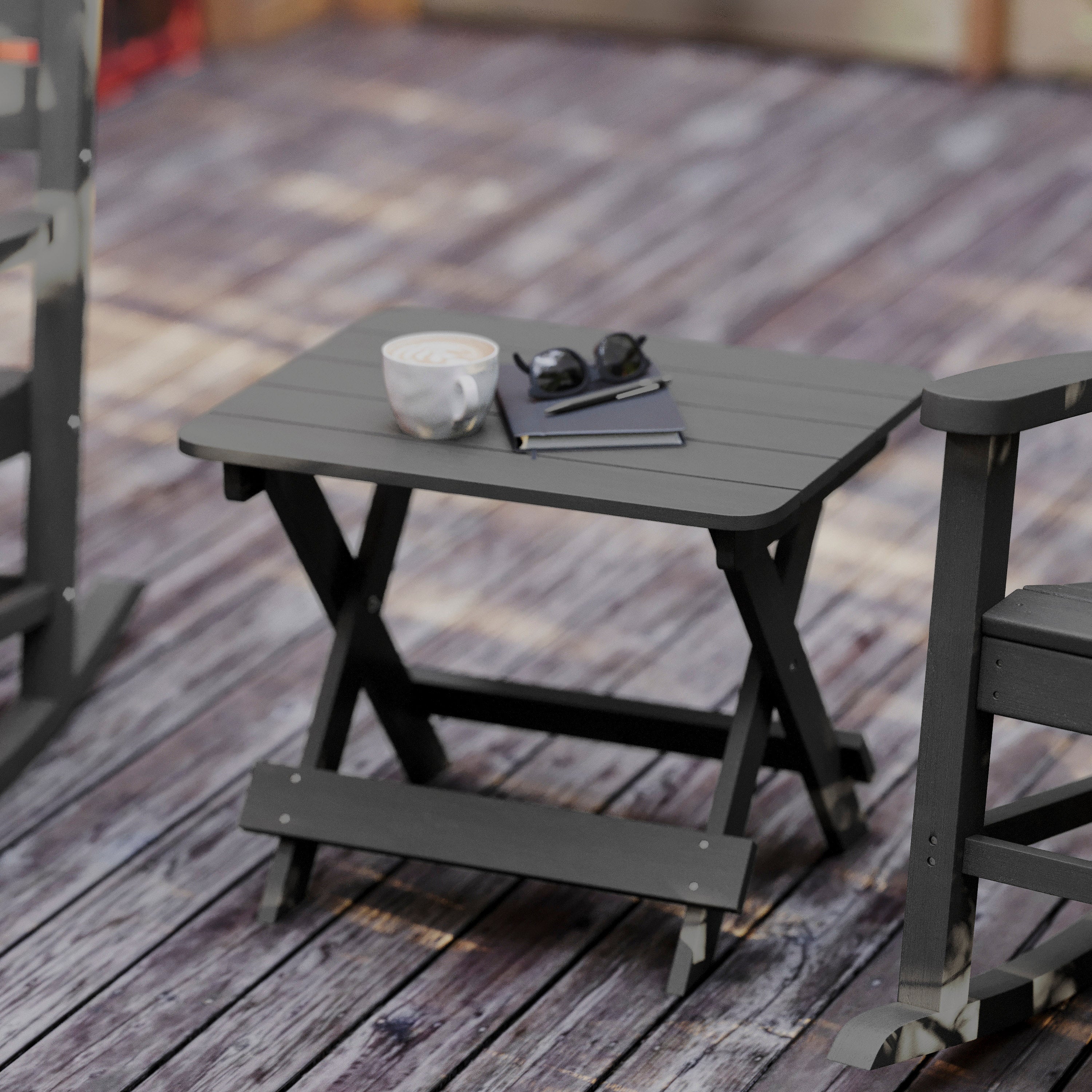 Halifax Outdoor Folding Side Table, Portable All-Weather HDPE Adirondack Side Table in Gray