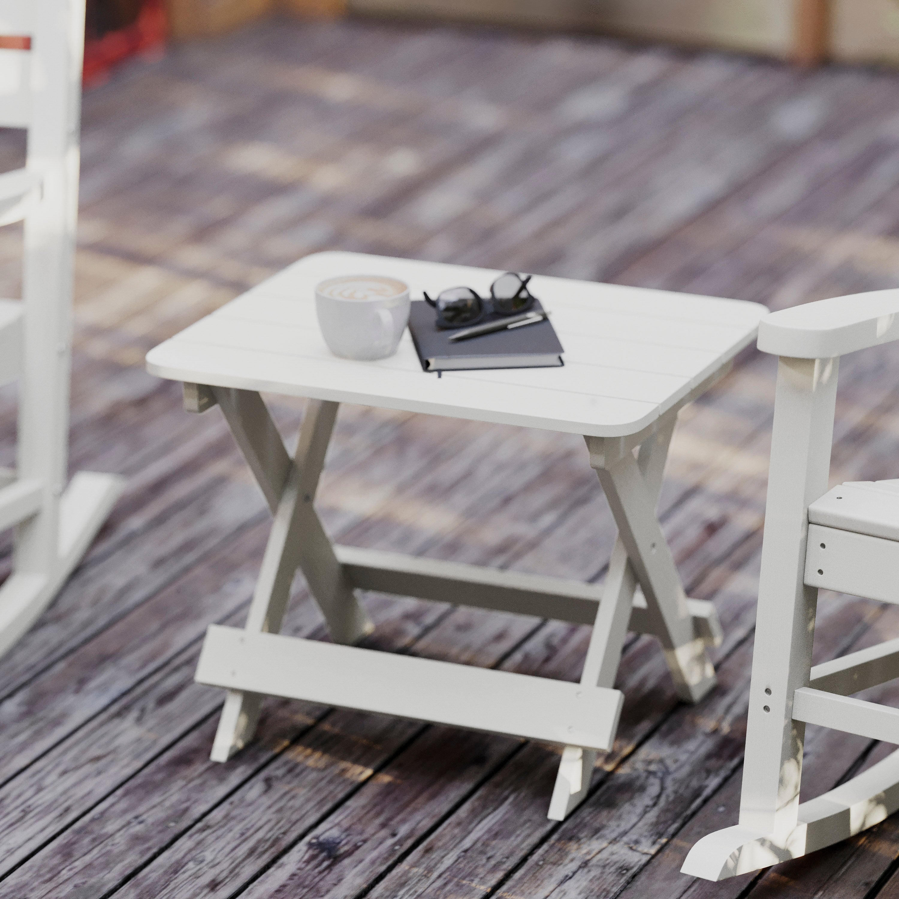 Halifax Outdoor Folding Side Table, Portable All-Weather HDPE Adirondack Side Table in White