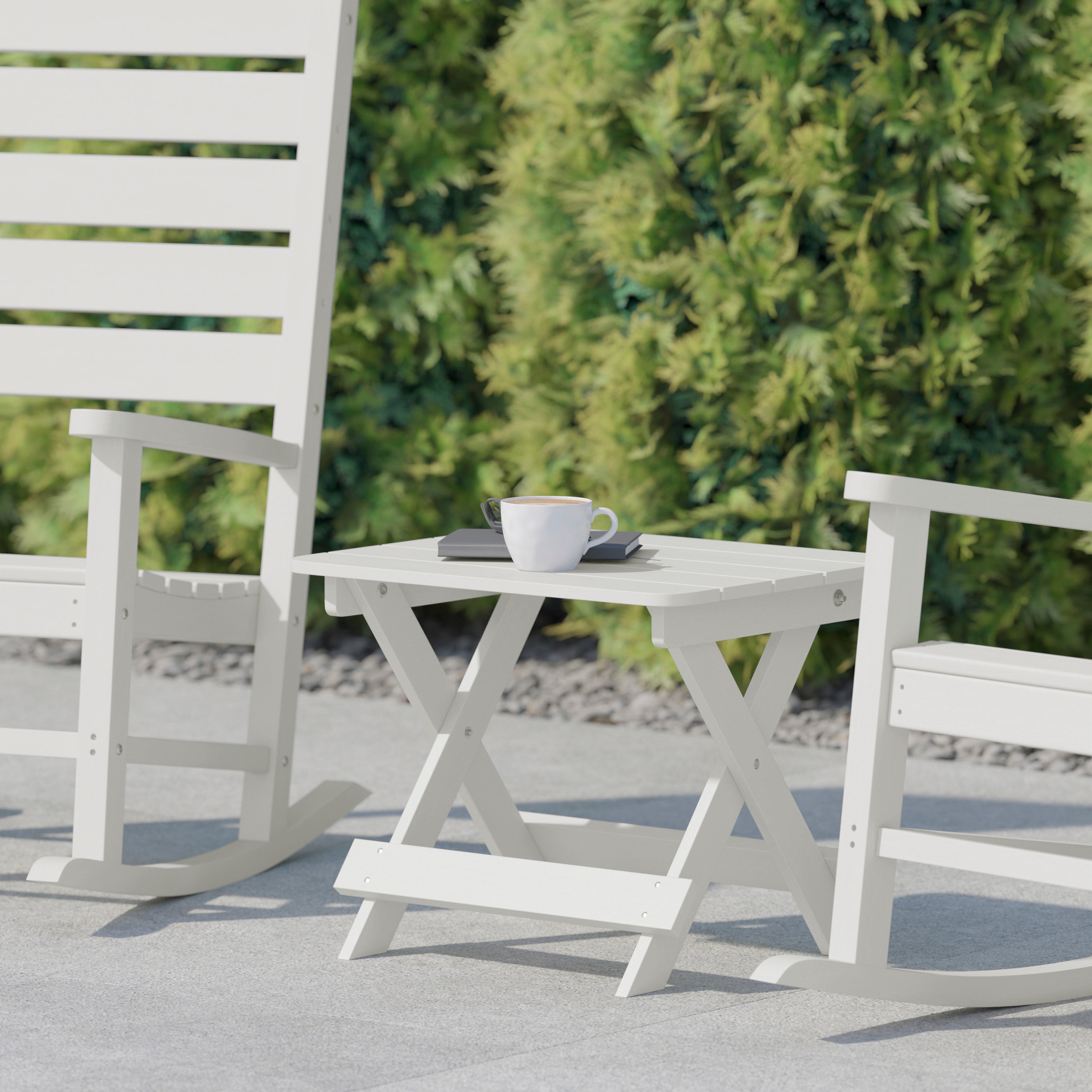 Halifax Outdoor Folding Side Table, Portable All-Weather HDPE Adirondack Side Table in White